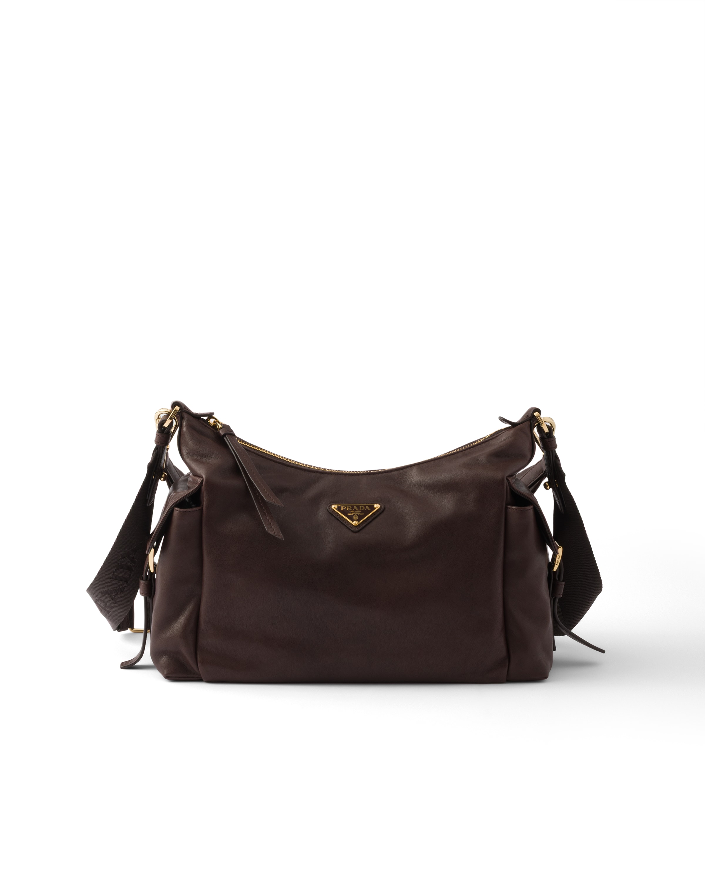Prada Large Explore Leather Shoulder Bag In Brown