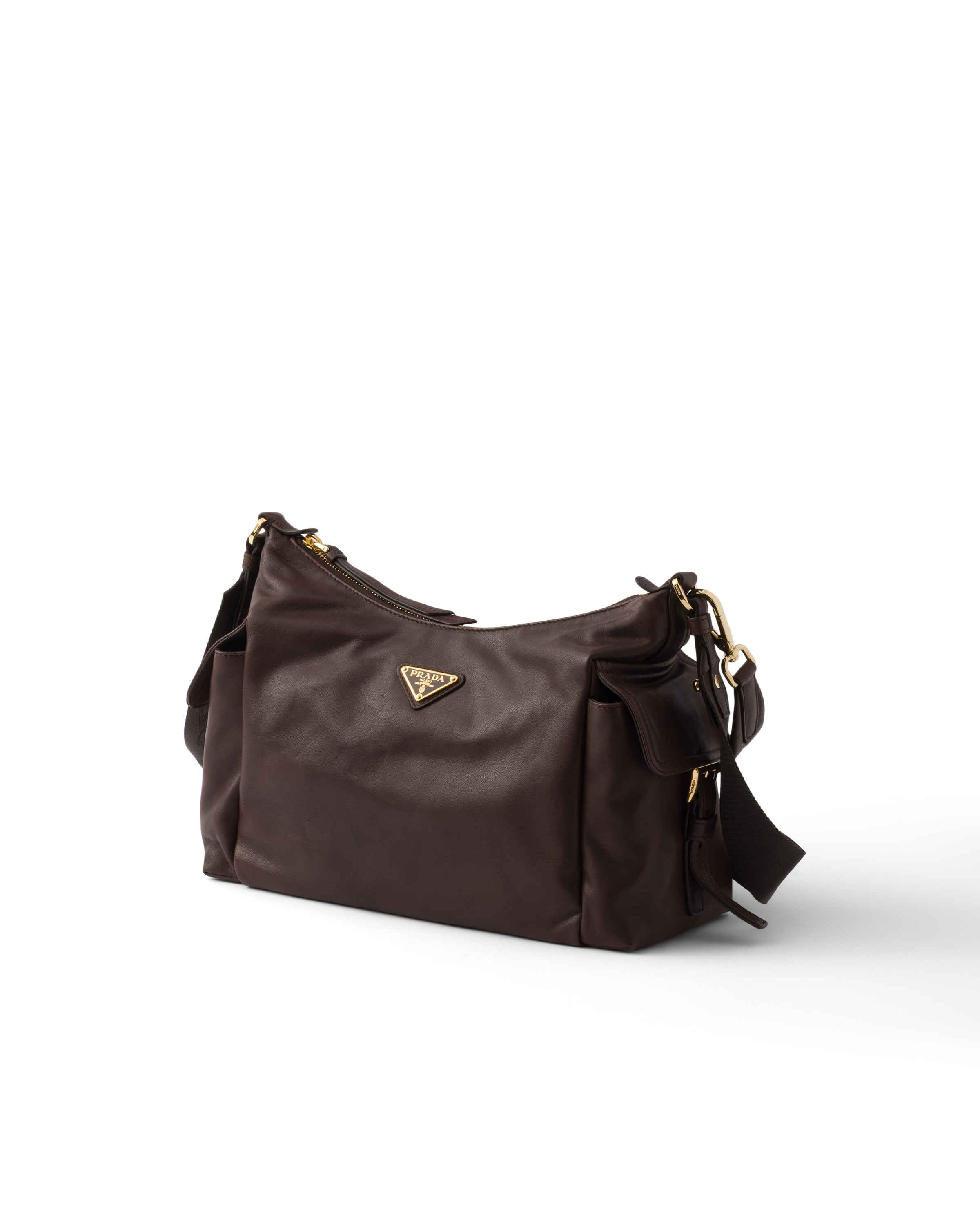 Prada Large Explore Leather Shoulder Bag In Brown