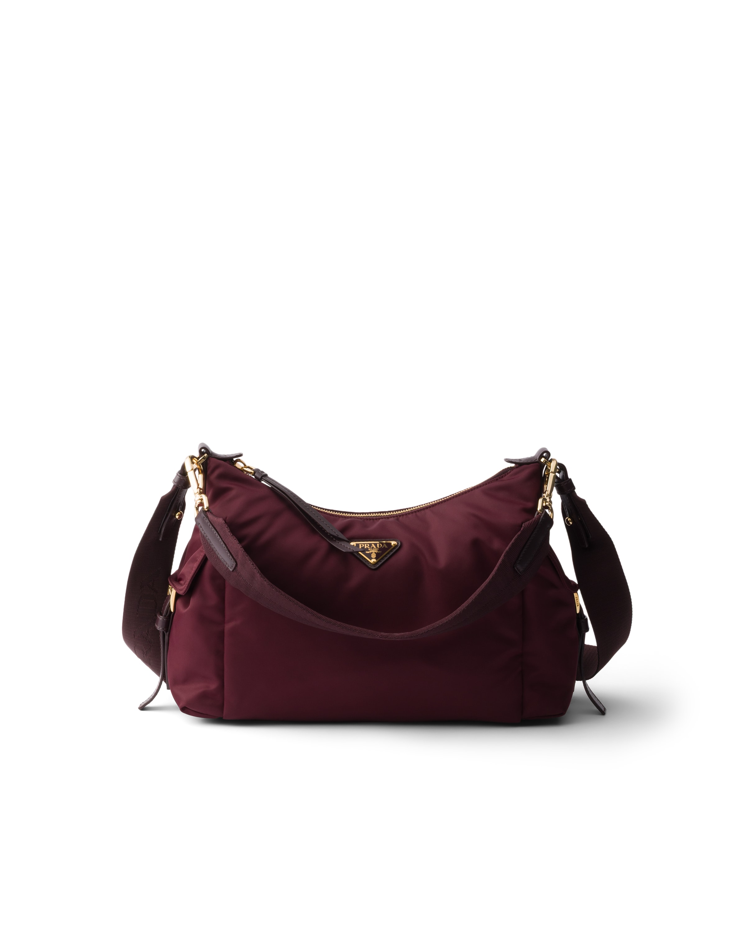 Prada Explore Large Re-nylon And Leather Bag, Woman, Burgundy