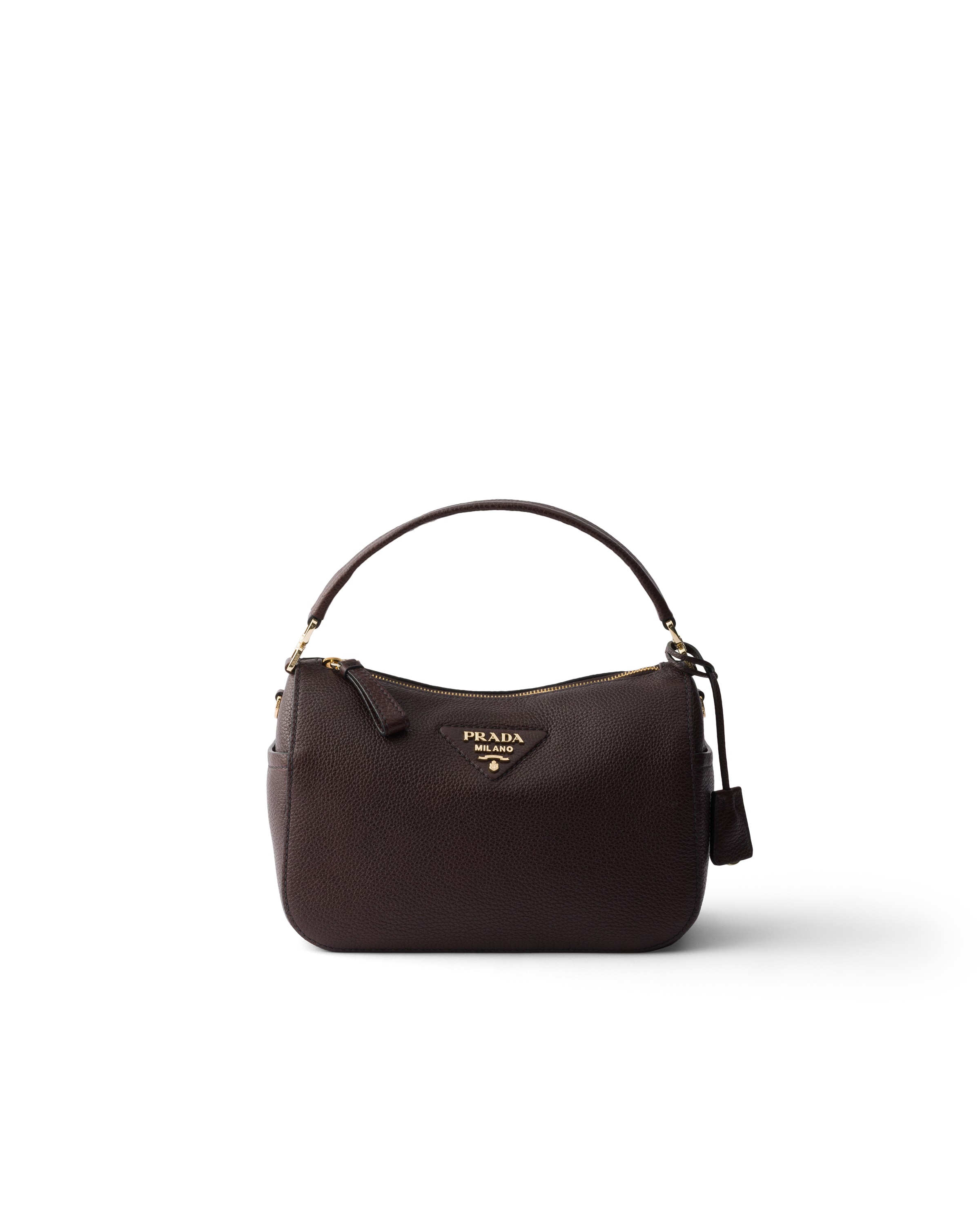 Prada Small Leather Bag In Dark Brown
