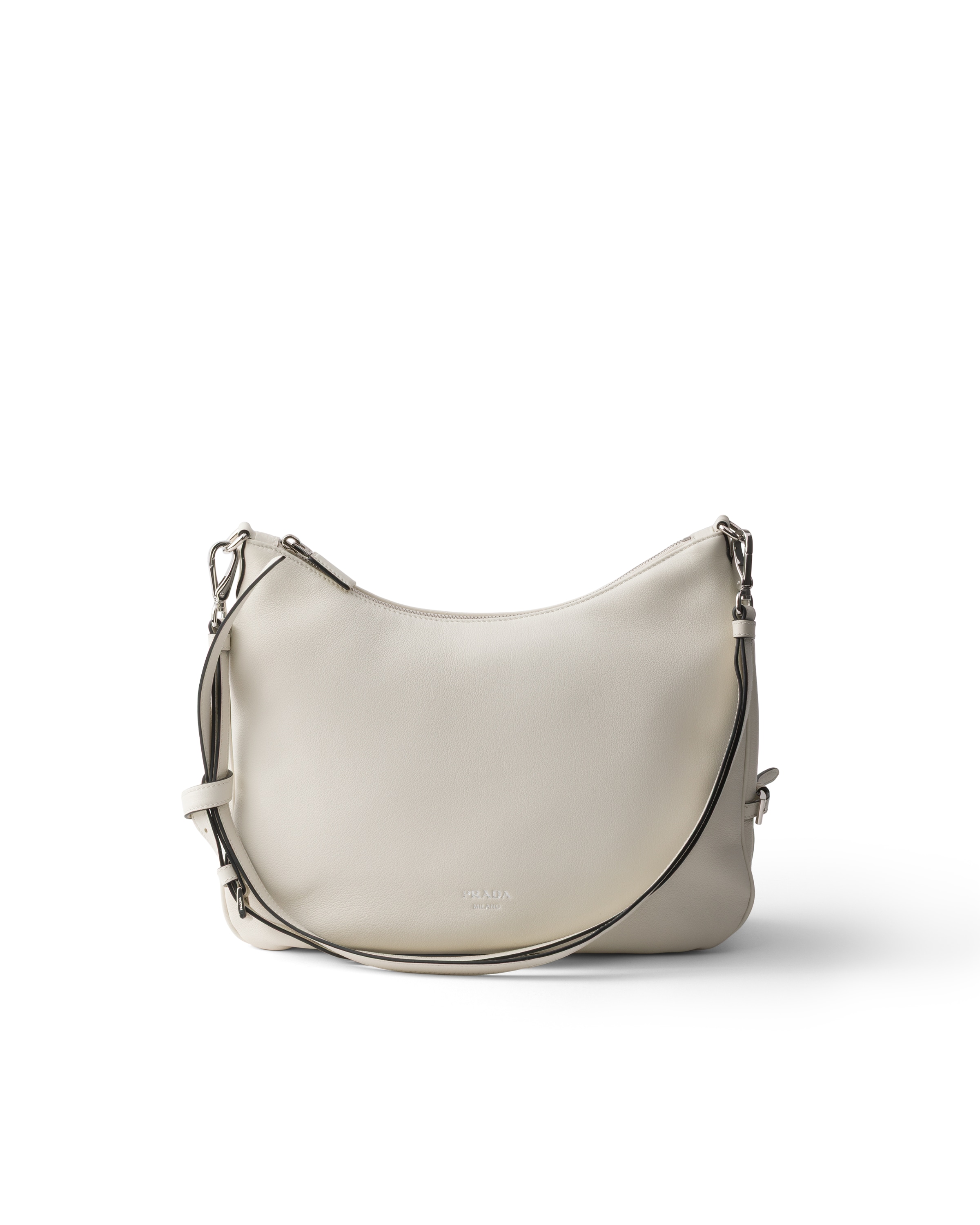 Prada Fold Large Leather Shoulder Bag, Woman, White