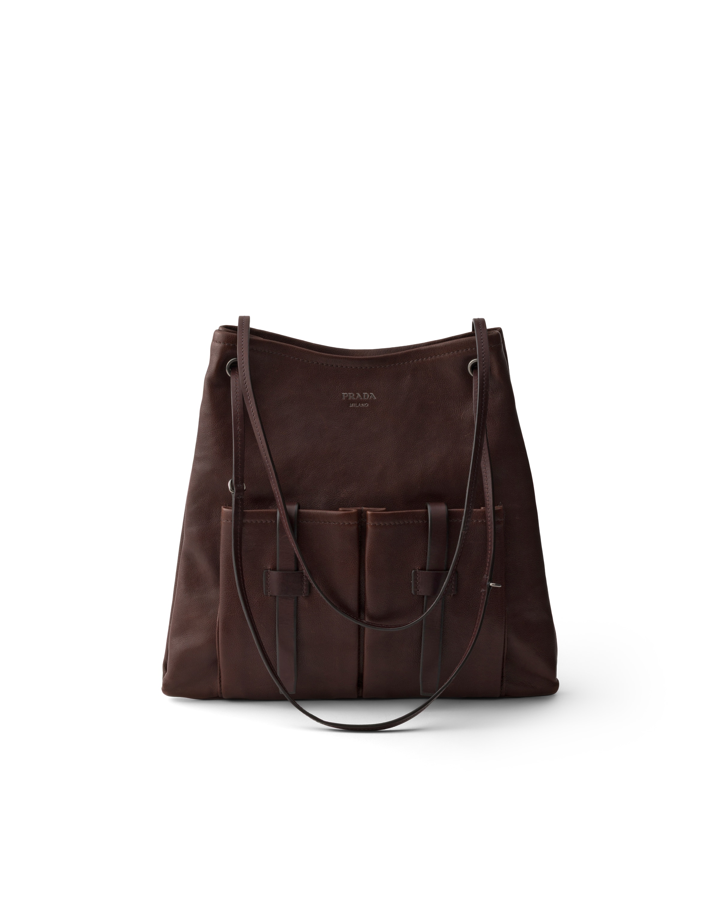 Prada Route Large Leather Bag In Brown