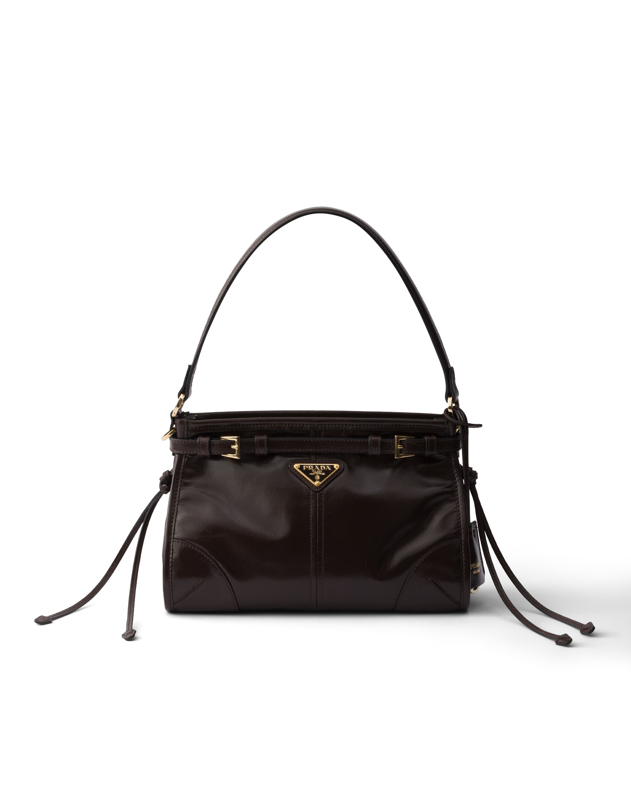 Prada Bonnie Small Leather Handbag, Woman, Dark Brown