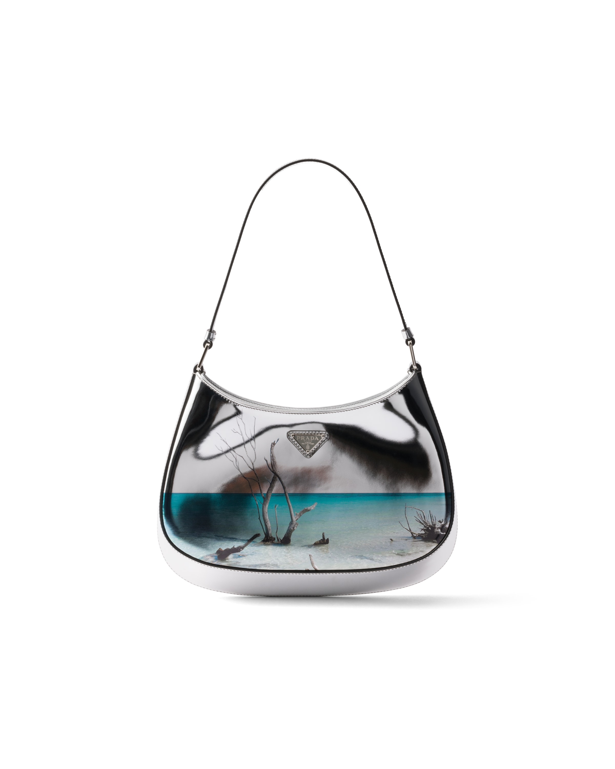 Borsa A Spalla Prada Cleo In Pelle Spazzolata Stampata, Donna, Argento