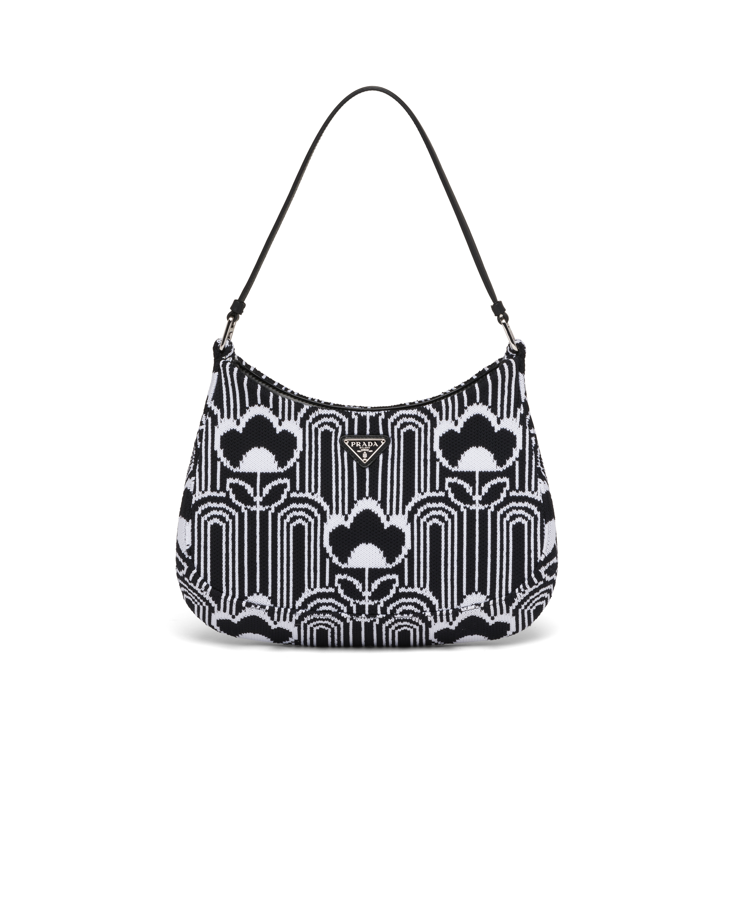 PRADA CLEO JACQUARD KNIT AND LEATHER BAG