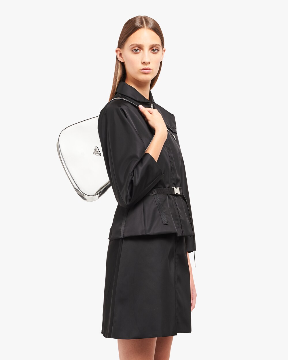 prada black handbag silver hardware