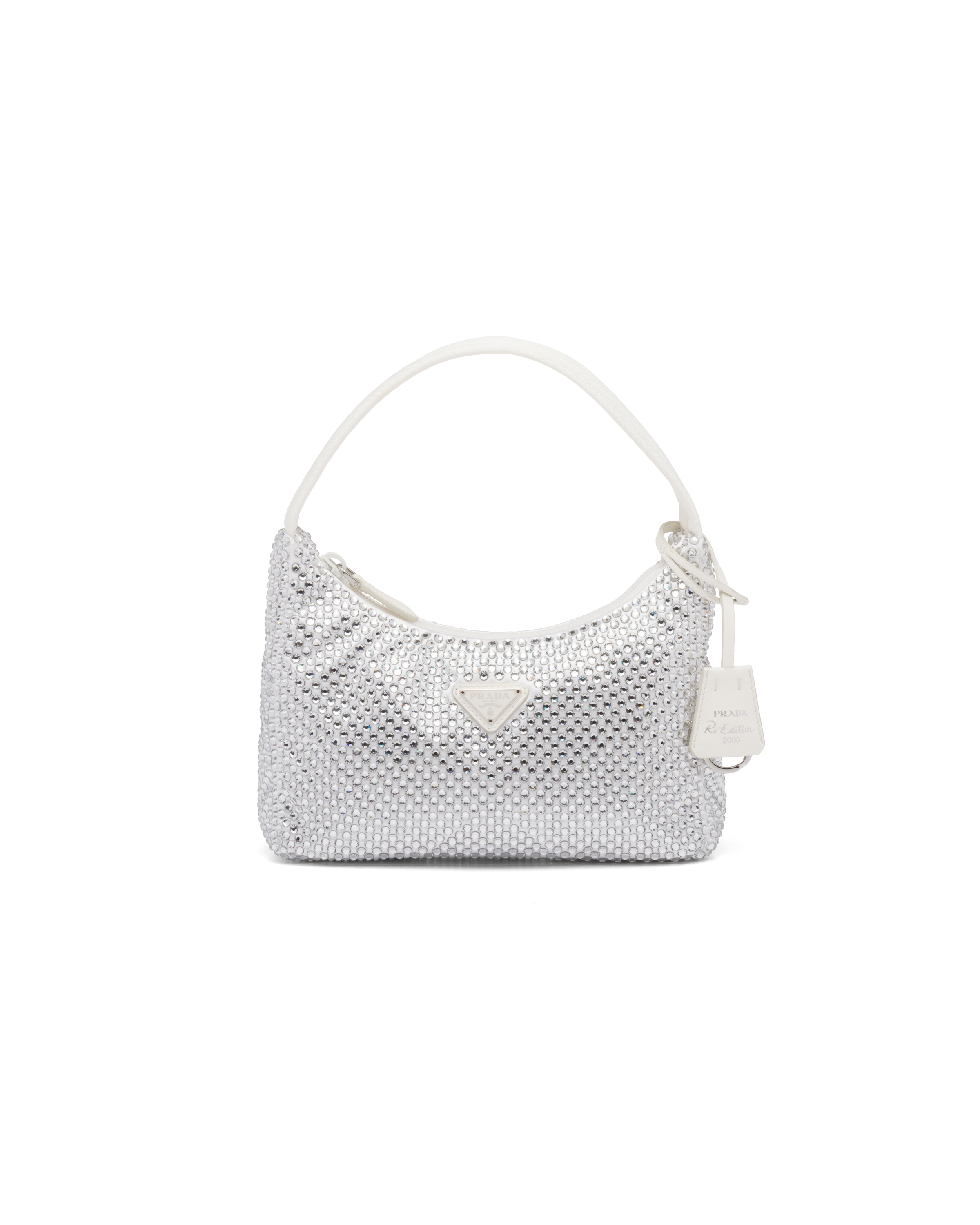 Prada Re-edition Satin Mini-bag With Crystals In White