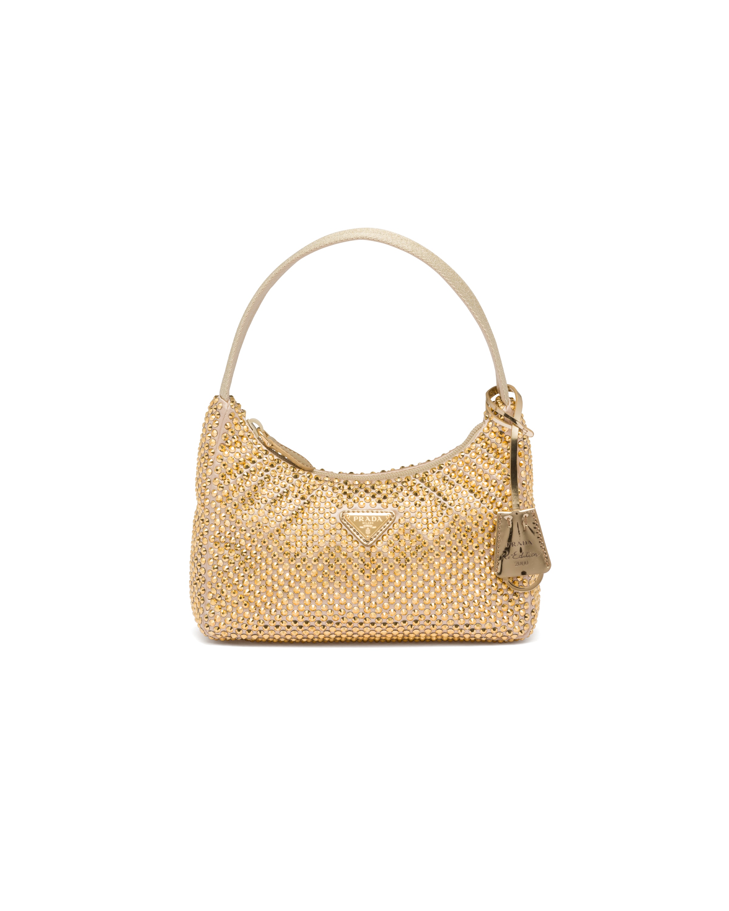 Mini Borsa Prada Re-edition In Raso Con Cristalli, Donna, Platino