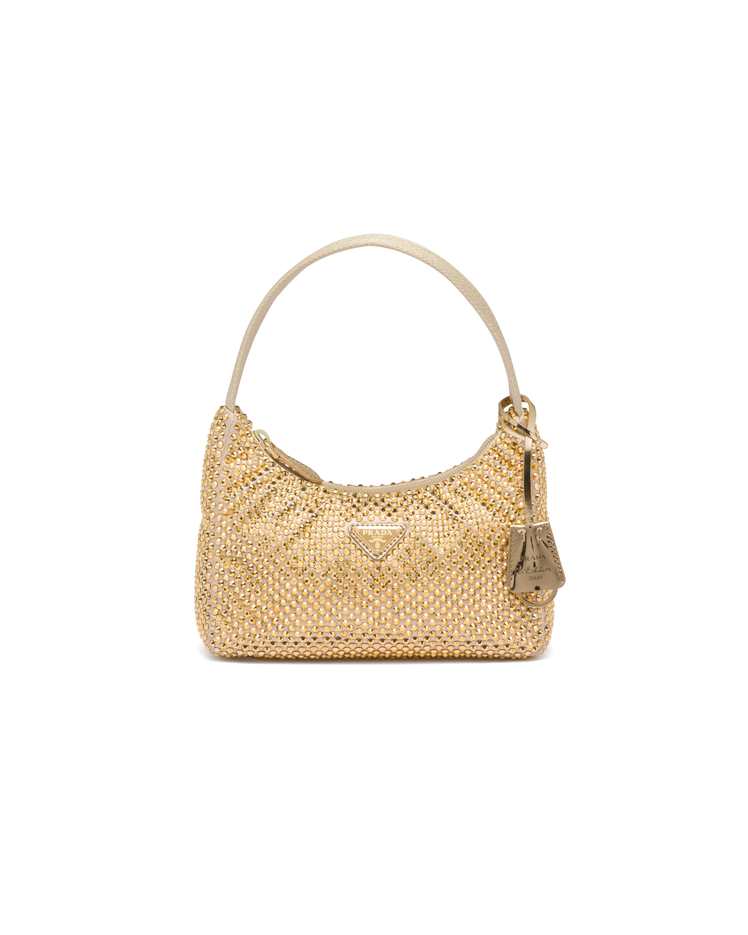 Prada Re-edition 2000 Crystal-embellished Shoulder Bag In Platinum
