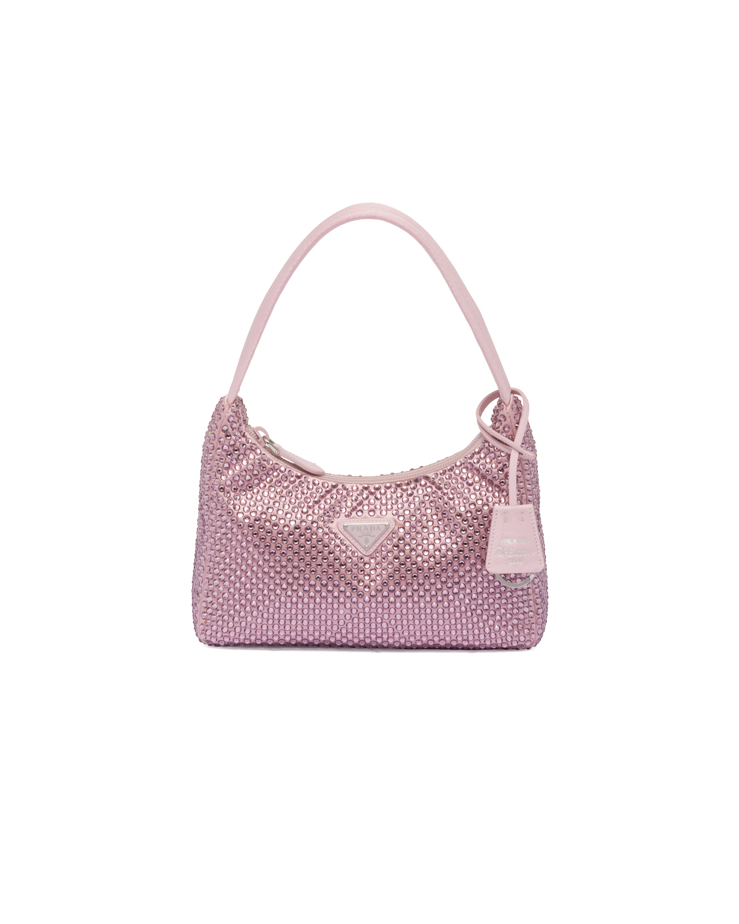 Mini Sac Prada Re-edition En Satin À Cristaux, Femme, Rose Albâtre