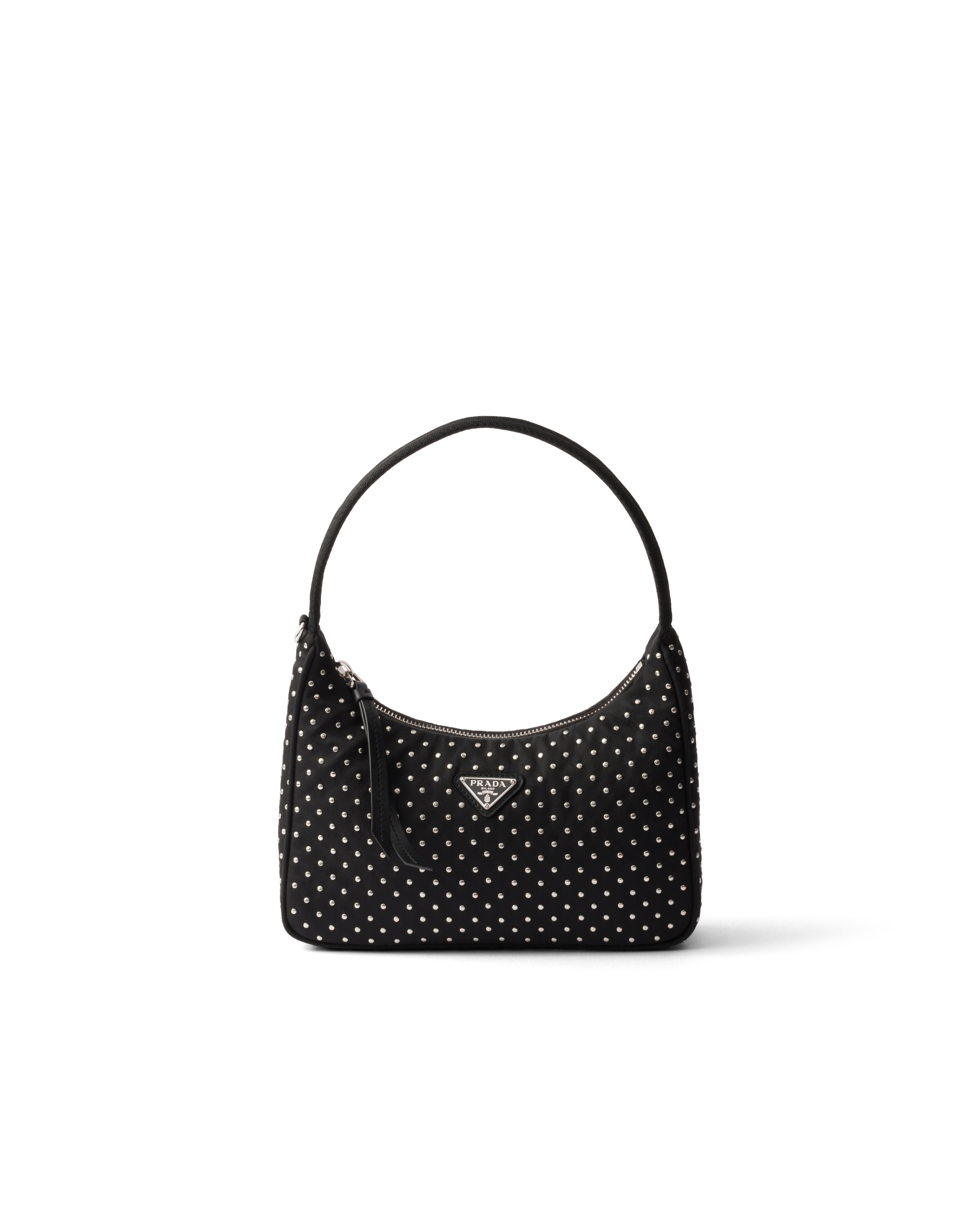 Prada Mini Sac En Re-nylon Avec Clous, Femme, Noir