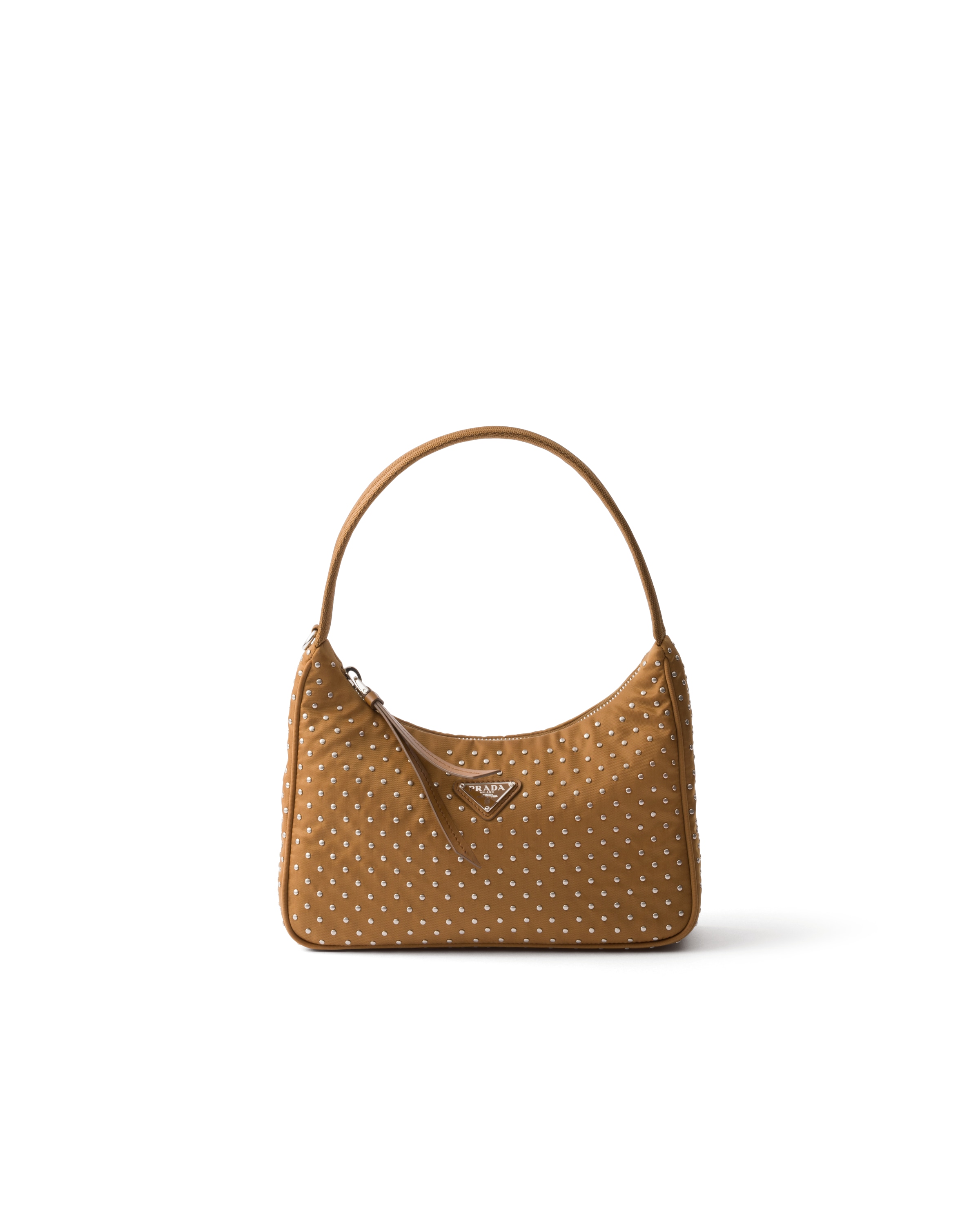 Mini Borsa Prada Re-edition In Re-nylon Con Borchie, Donna, Brandy