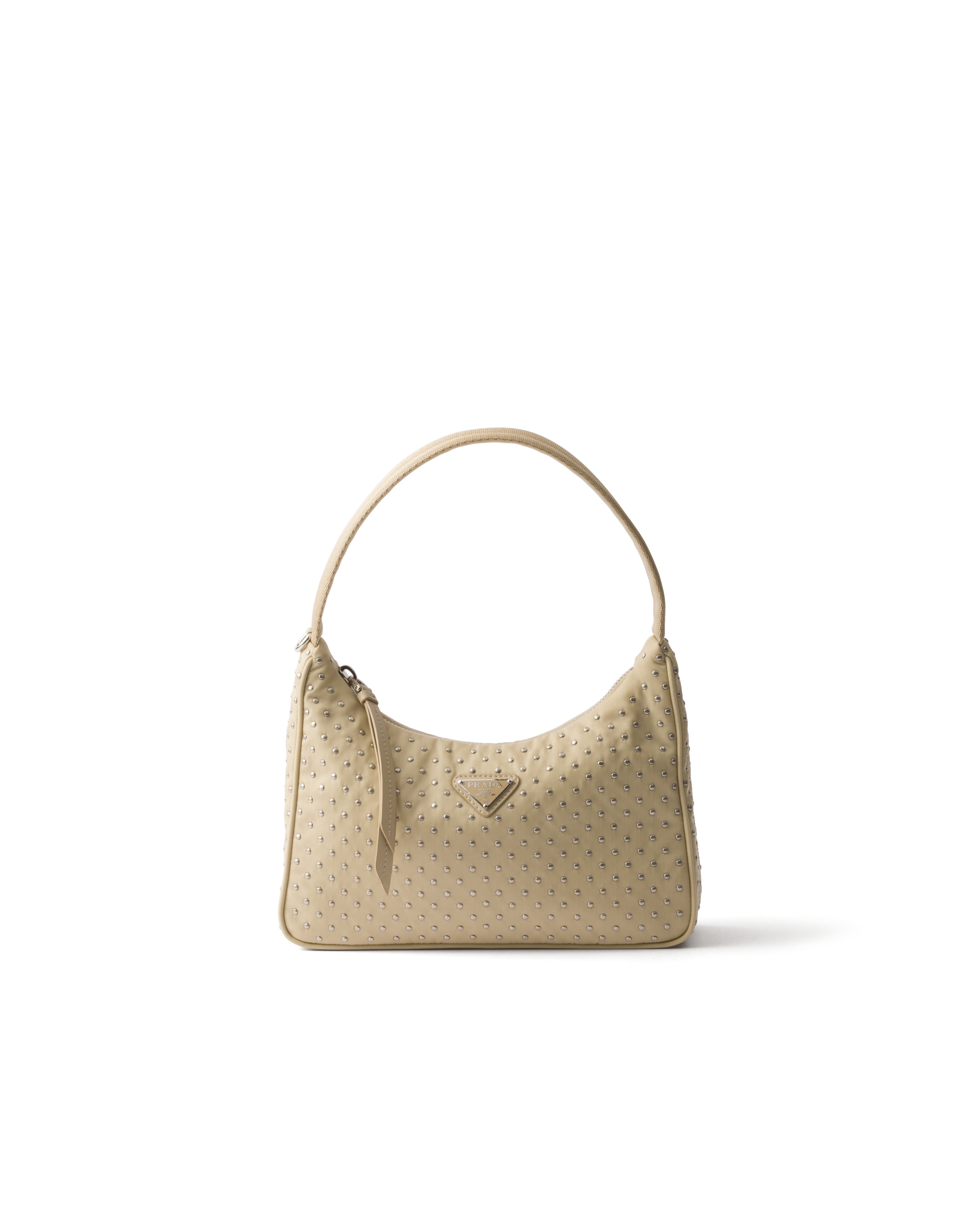 Mini Borsa Prada Re-edition In Re-nylon Con Borchie, Donna, Deserto