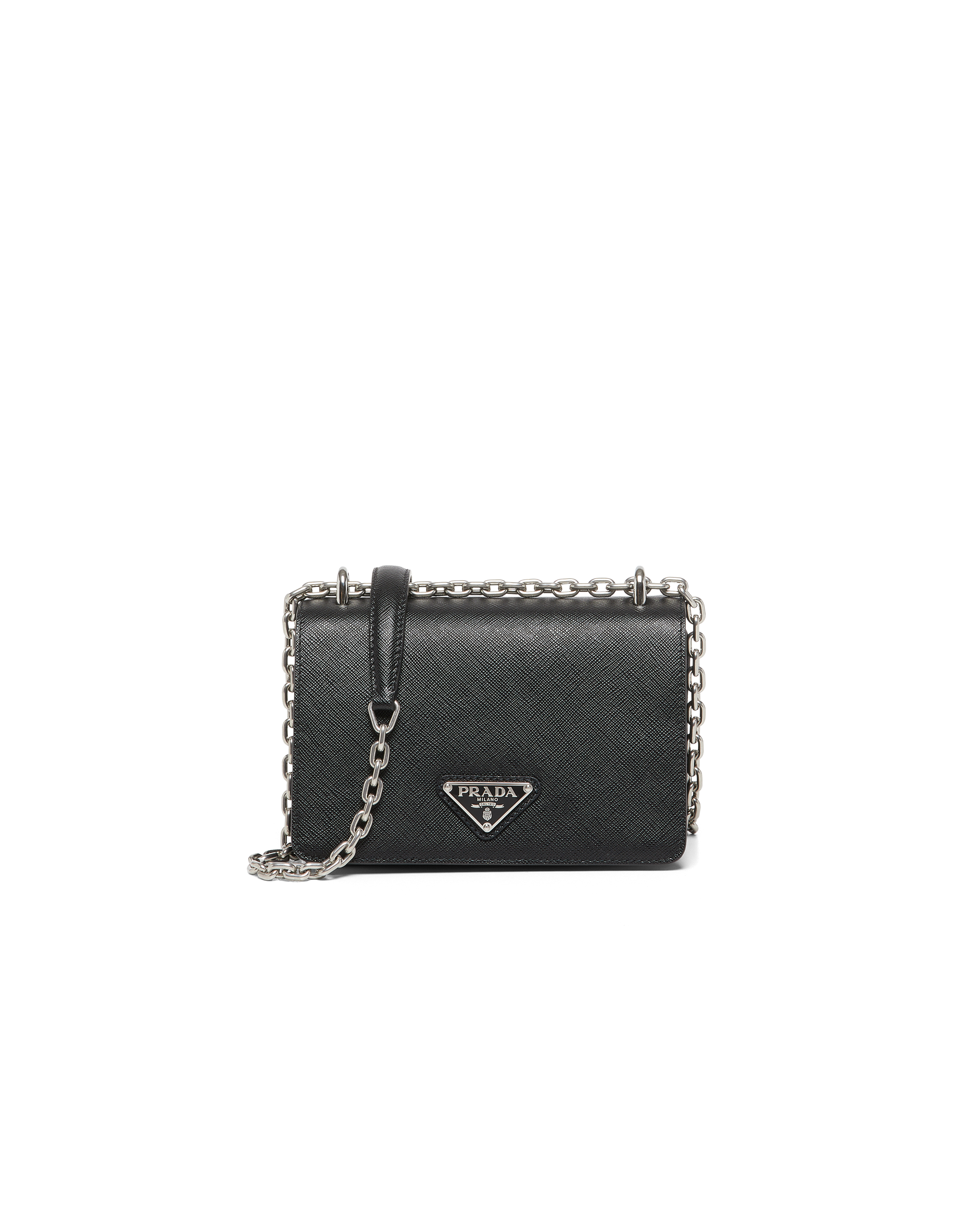 prada black quilted chain wallet bag