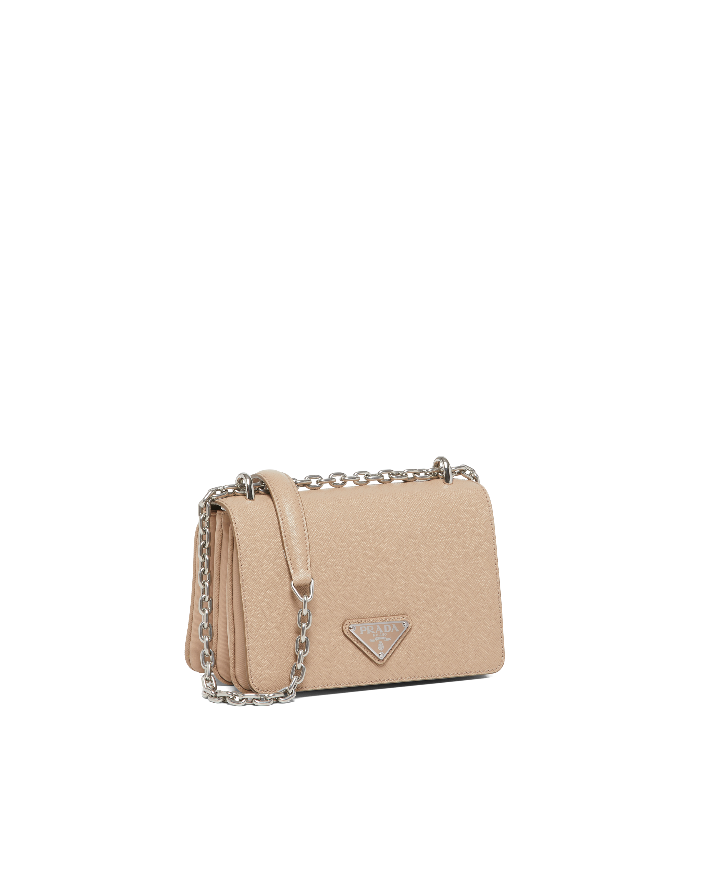 Cameo Beige Nylon and Saffiano Leather Shoulder Bag Prada