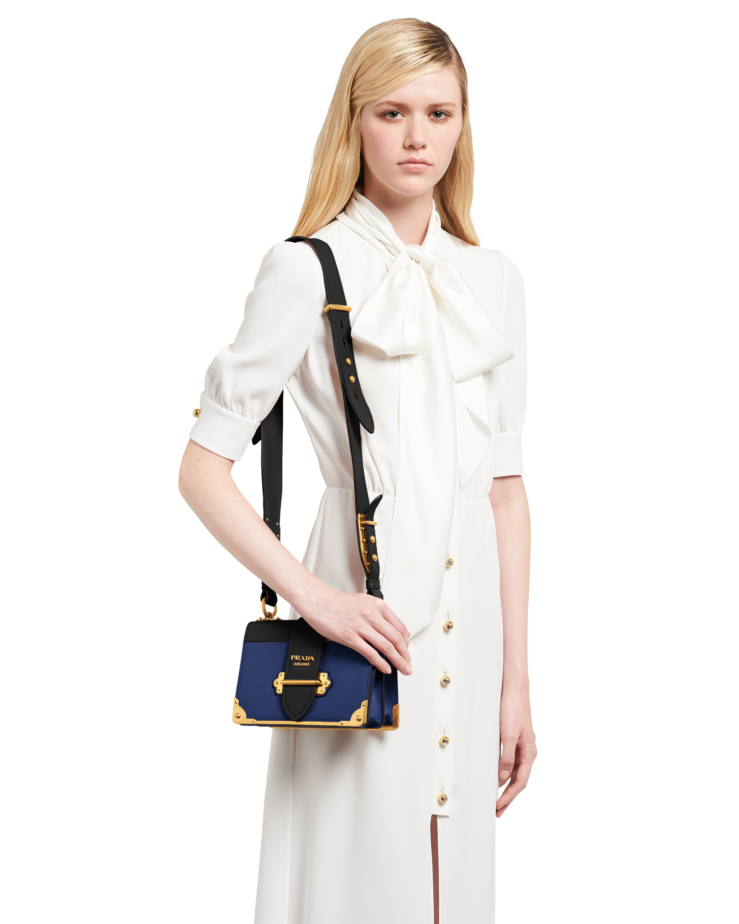 Ink Blue black Leather Prada Cahier Bag PRADA