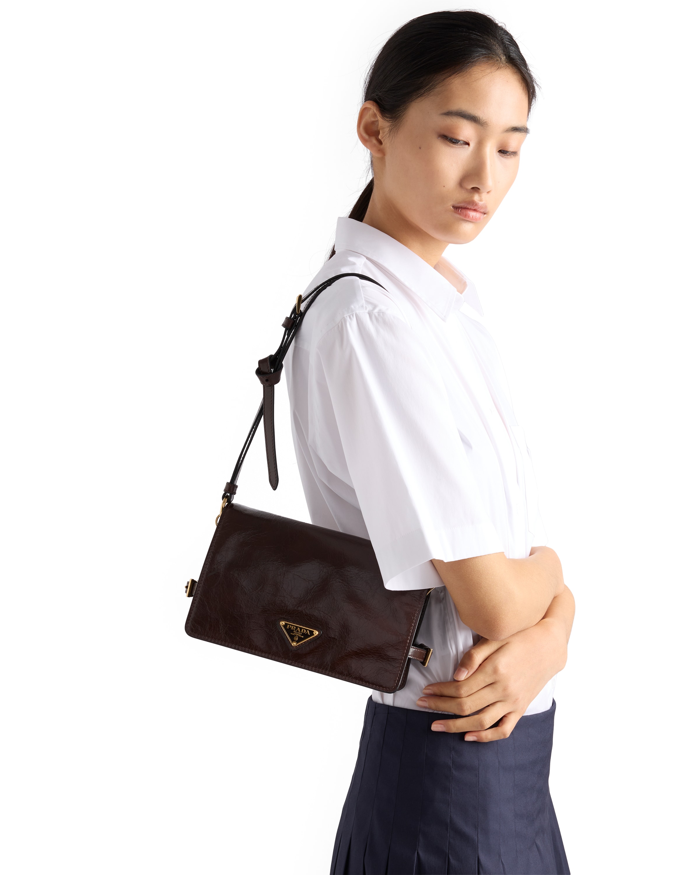 Prada Leather Shoulder Bag In Brown