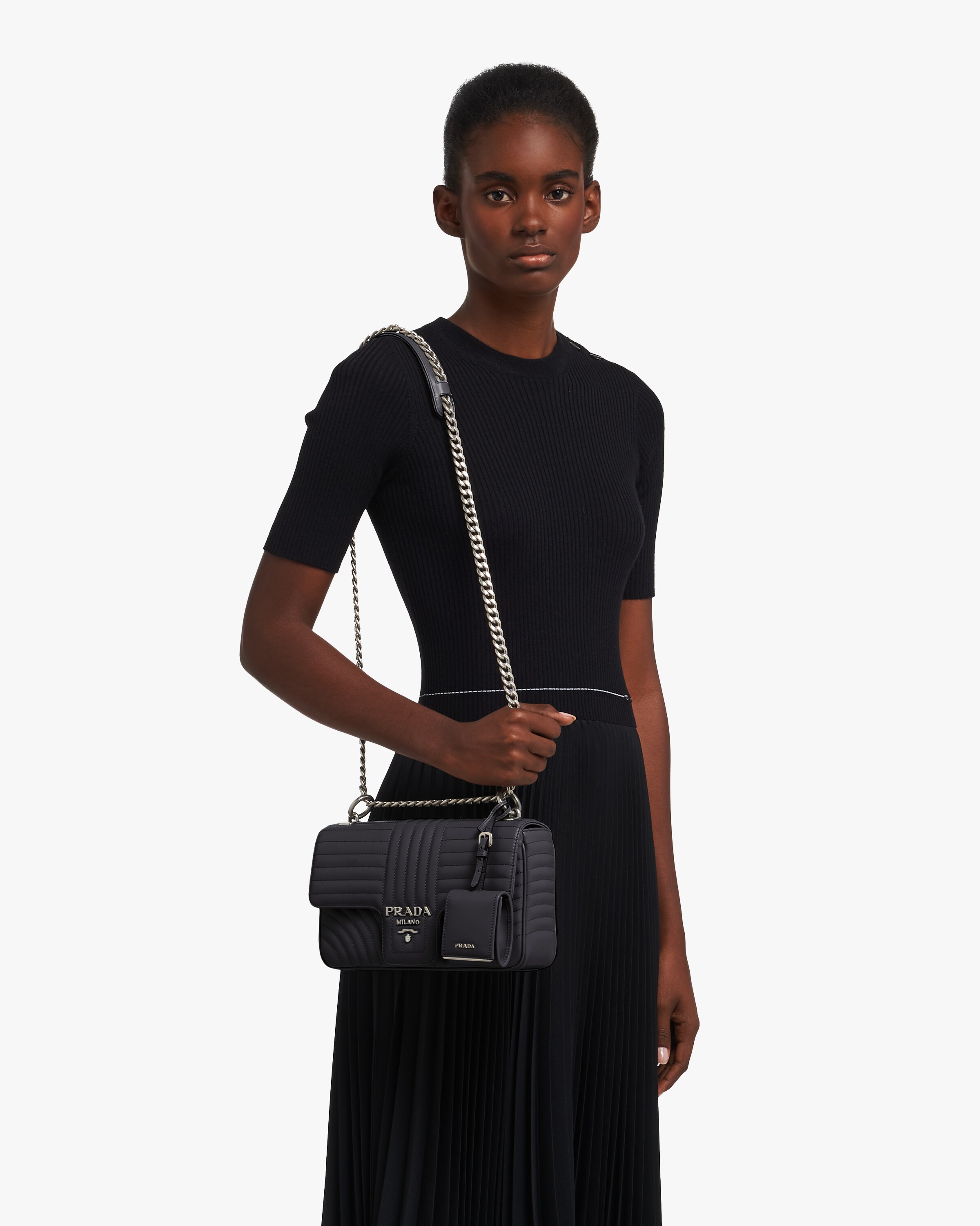 Black Medium Leather Prada Diagramme Bag Prada