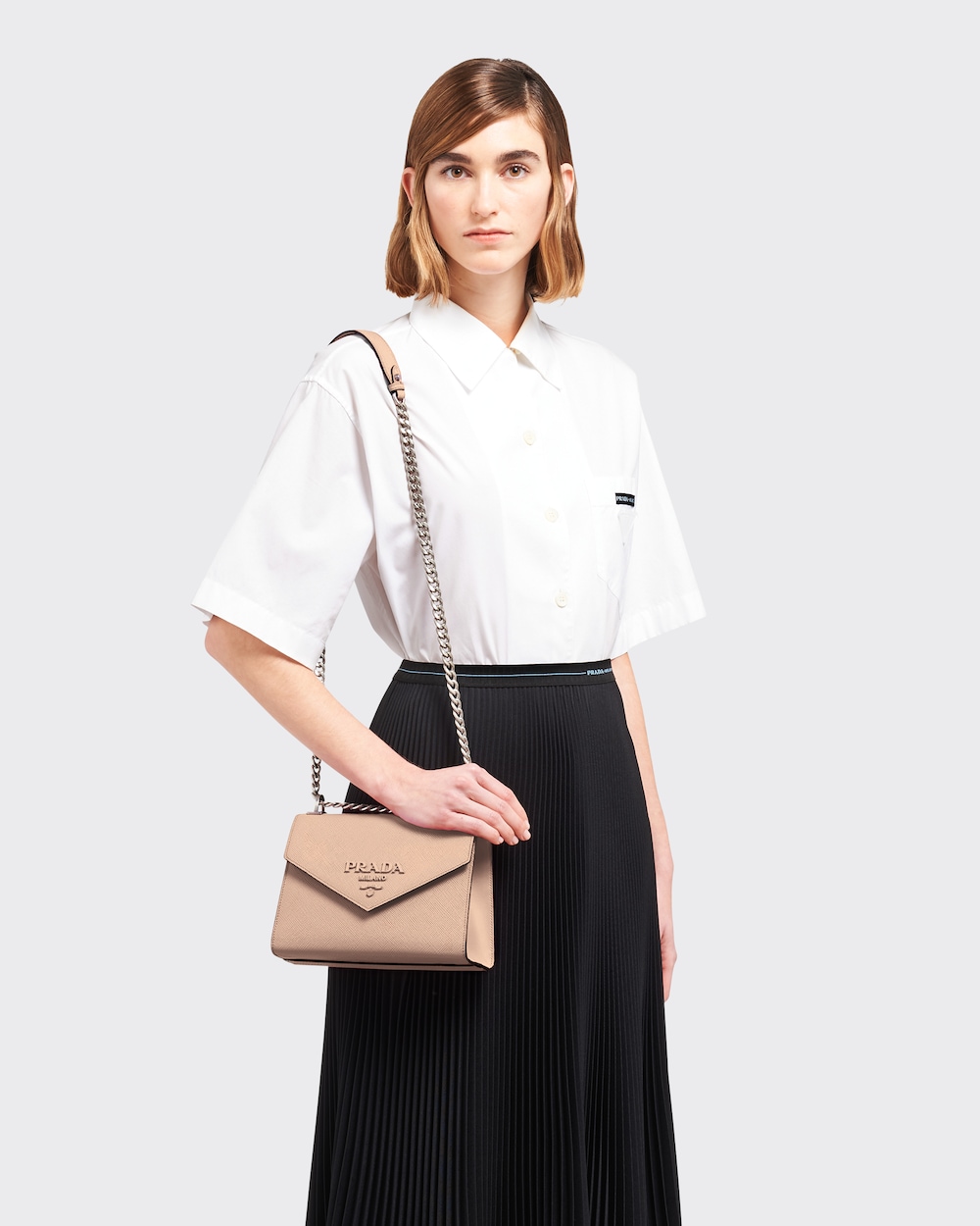 prada saffiano white bolsa