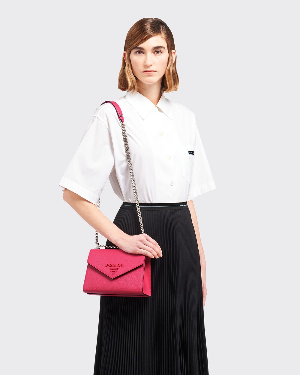 Prada monochrome saffiano leather chain shoulder bag Clearance