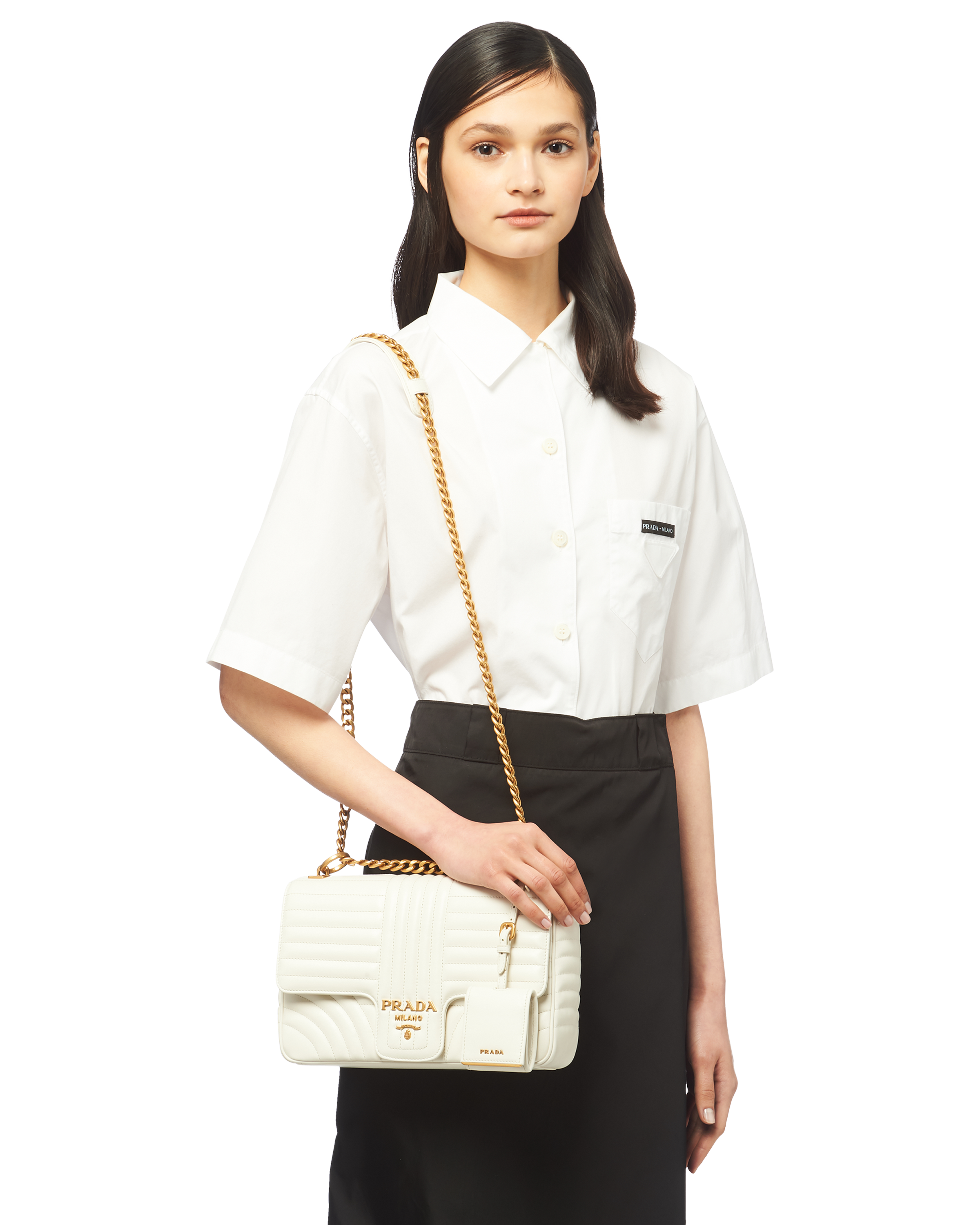 prada diagramme large leather shoulder bag