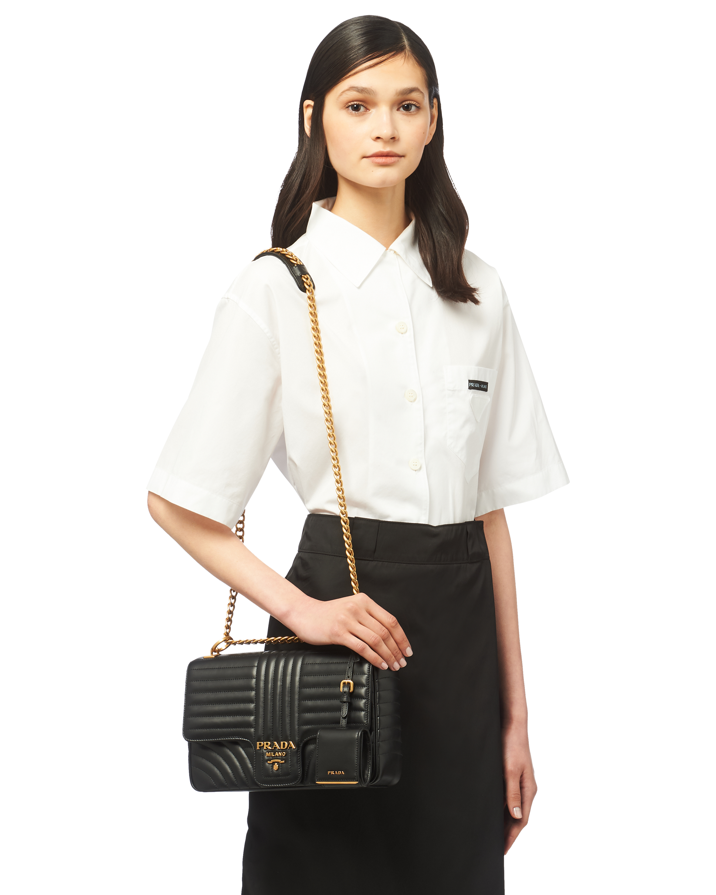 prada diagramme large leather shoulder bag