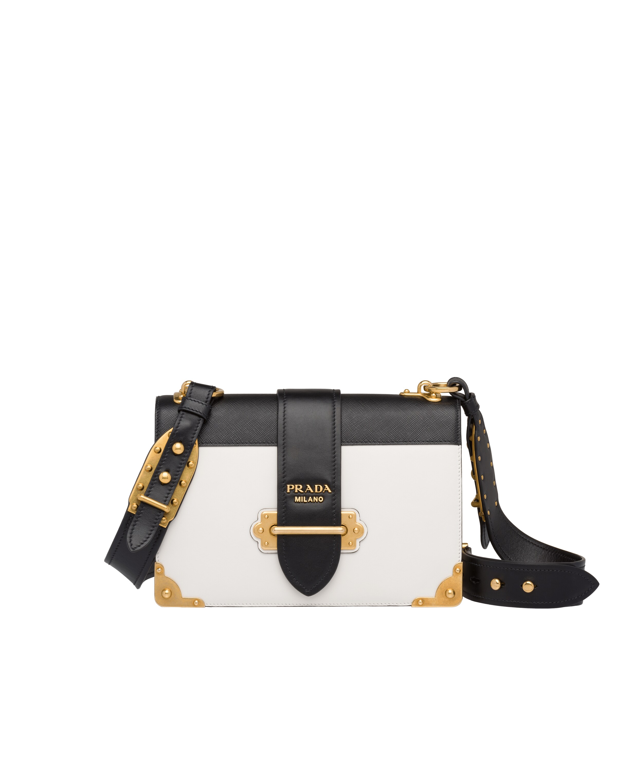 White/black Prada Cahier Large leather bag | Prada