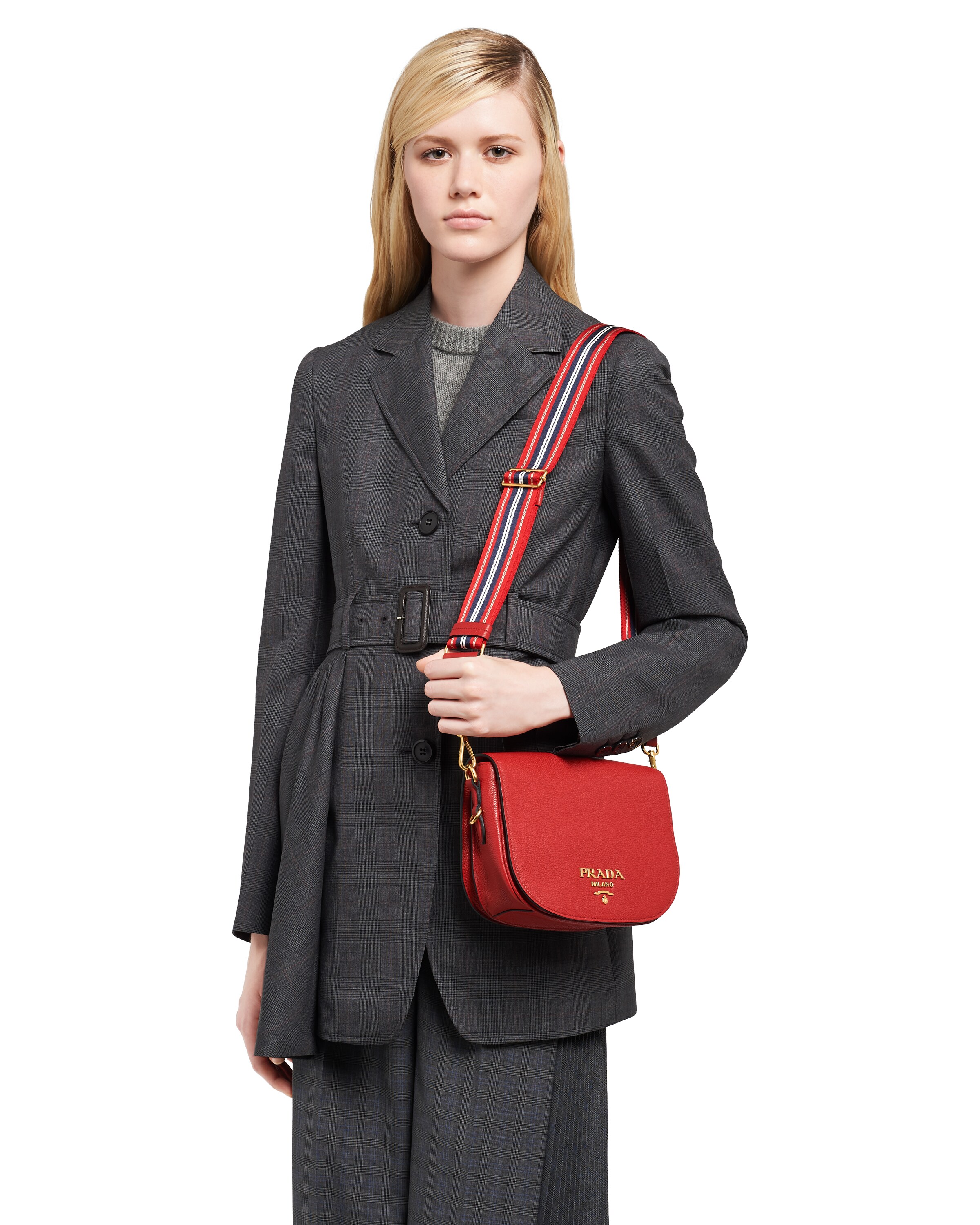 Red D Leather shoulder bag Prada