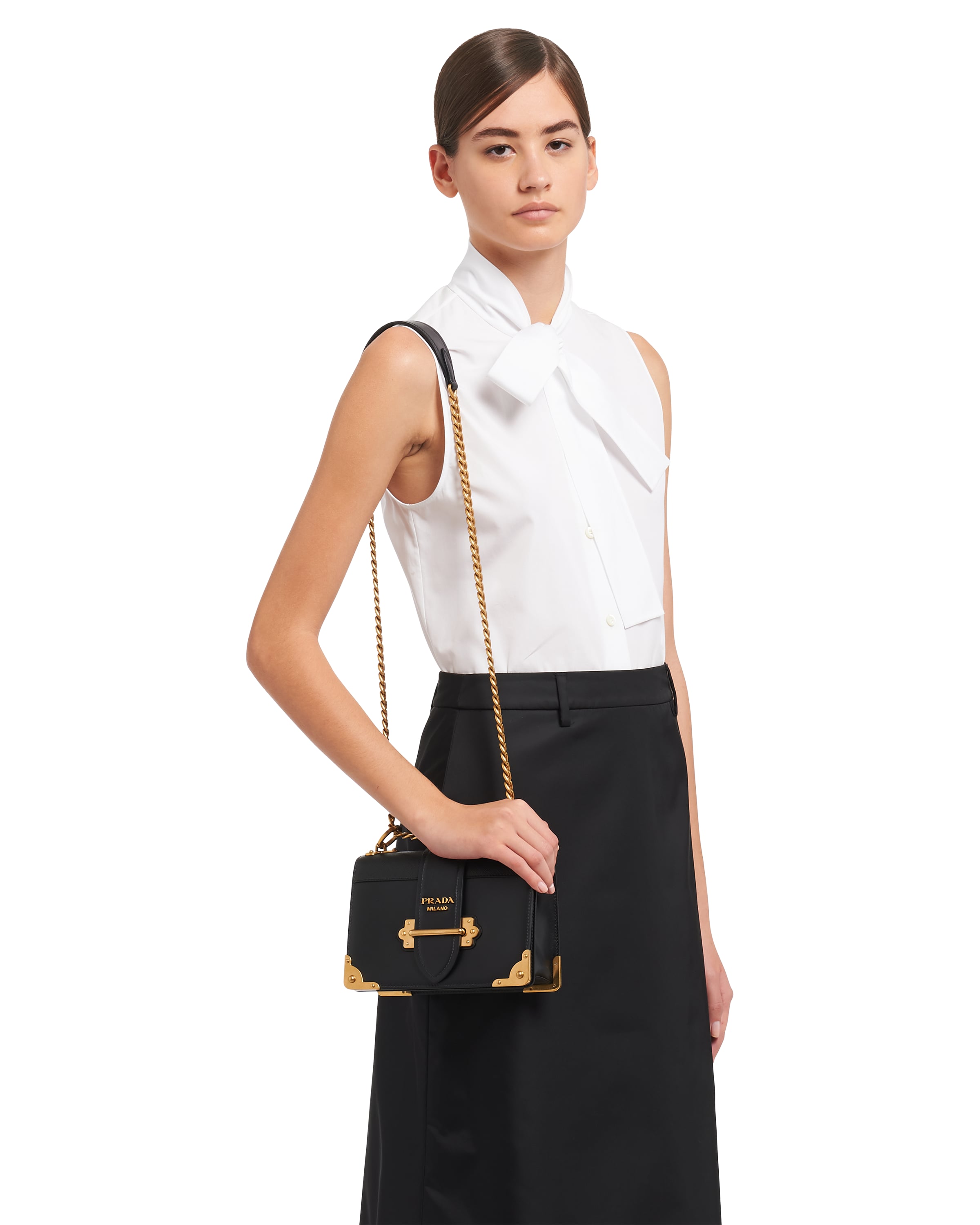 Black Leather Prada Cahier Shoulder Bag Prada