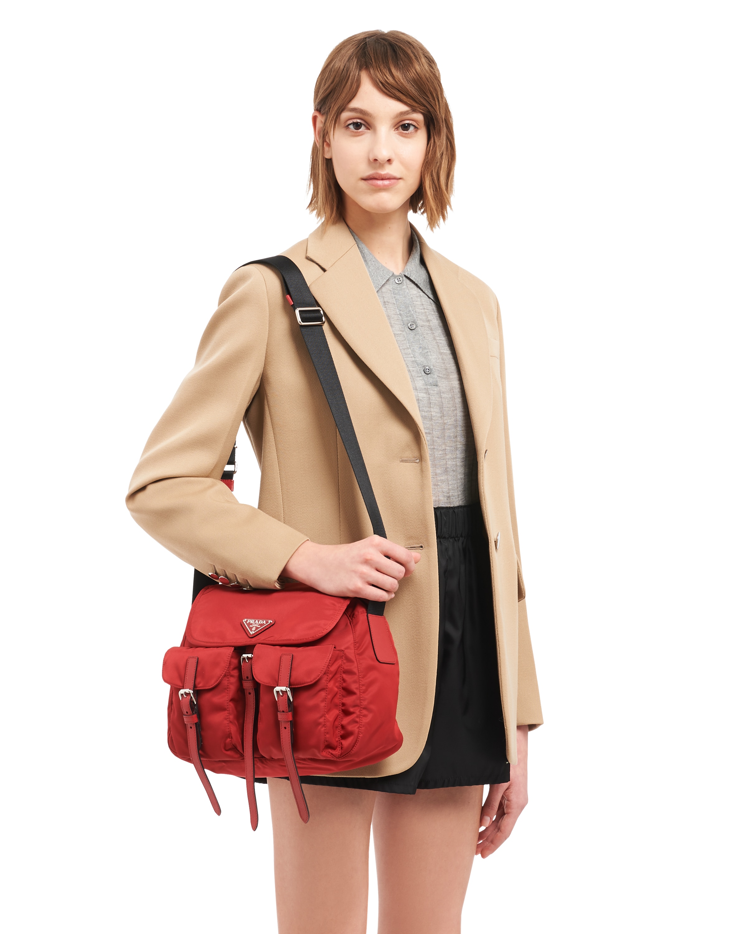 Fire/black Nylon Shoulder Bag Prada