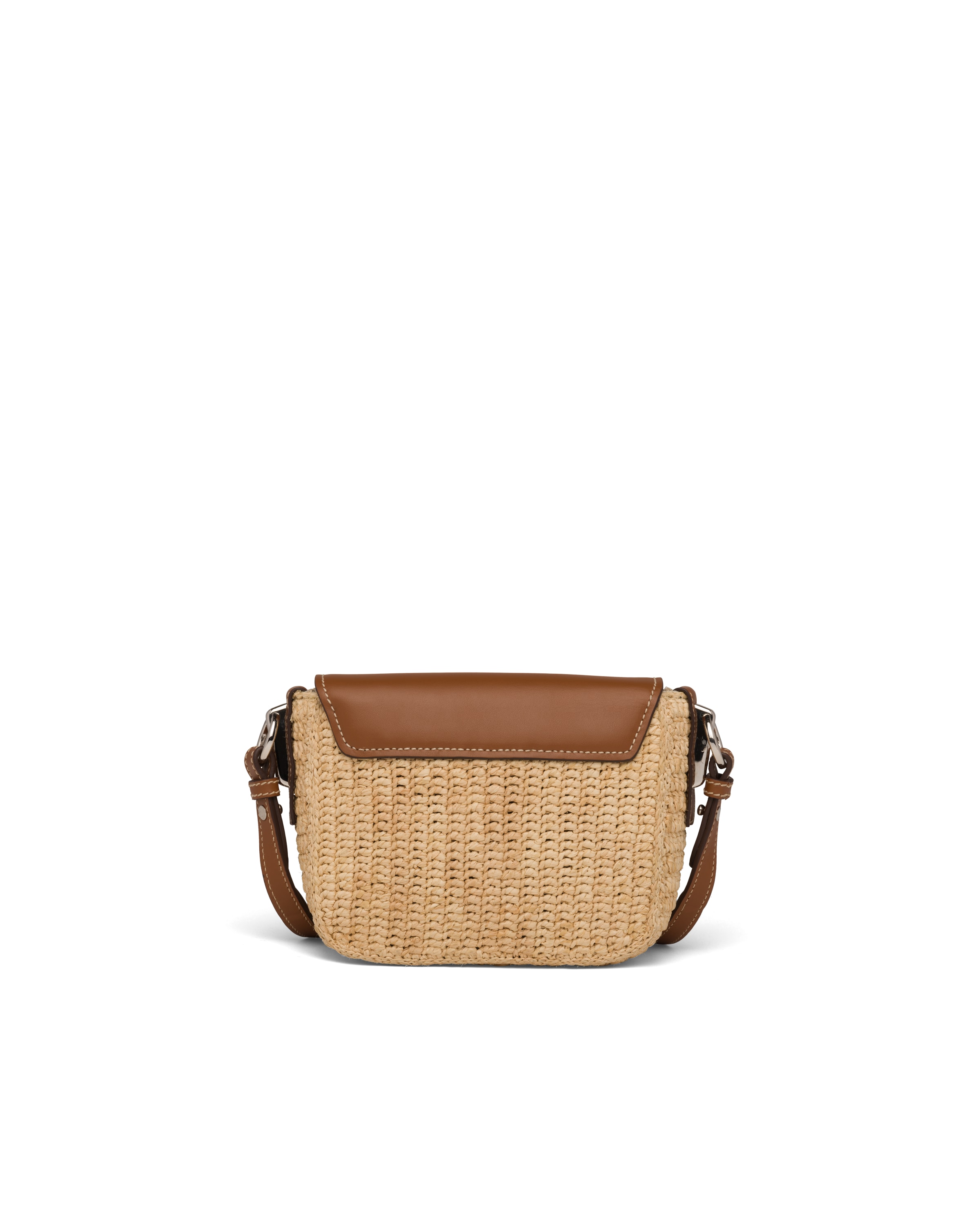 Beige/cognac Raffia and Leather Shoulder Bag Prada