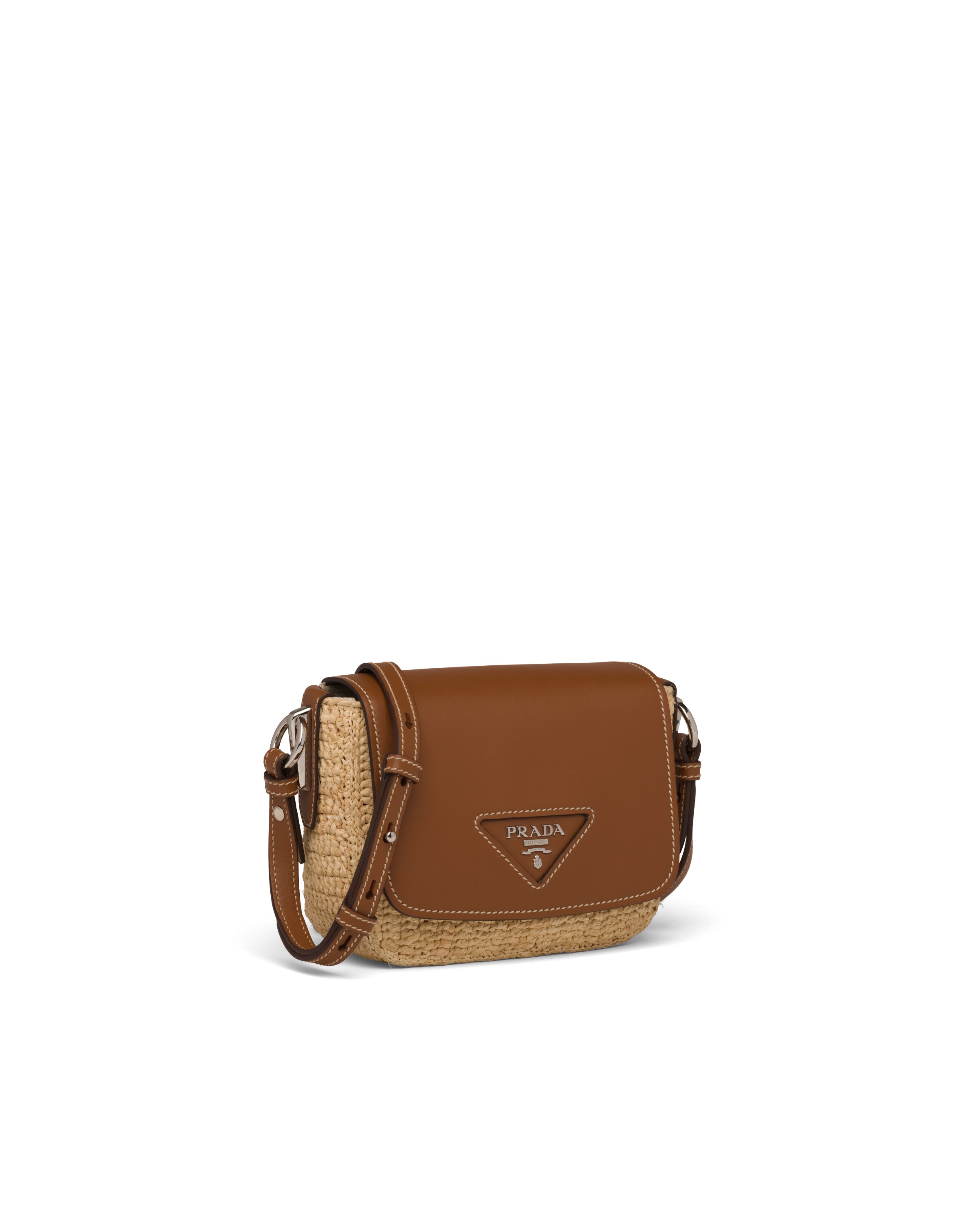 Beige/cognac Raffia and Leather Shoulder Bag Prada