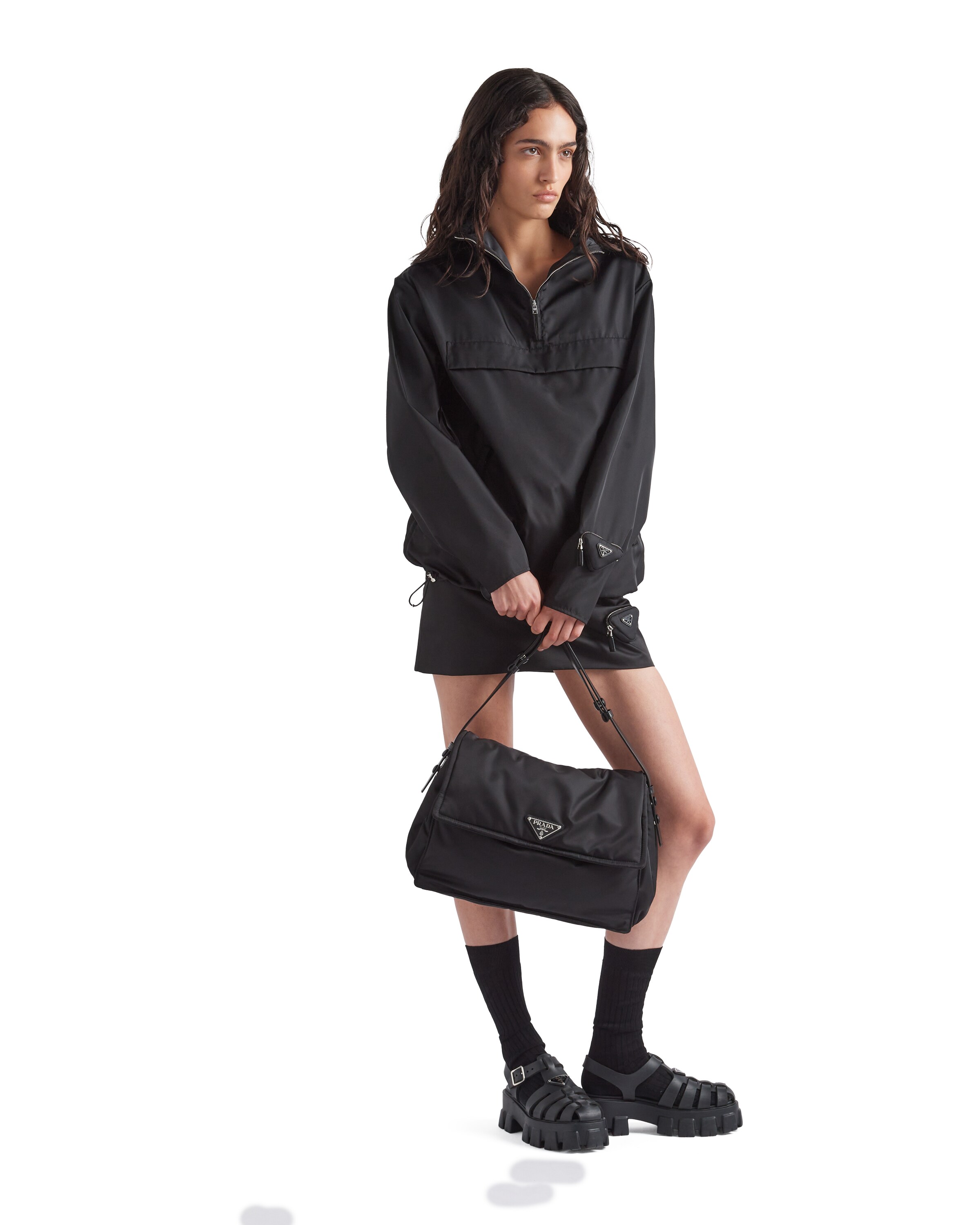 Black ReNylon large padded shoulder bag Prada