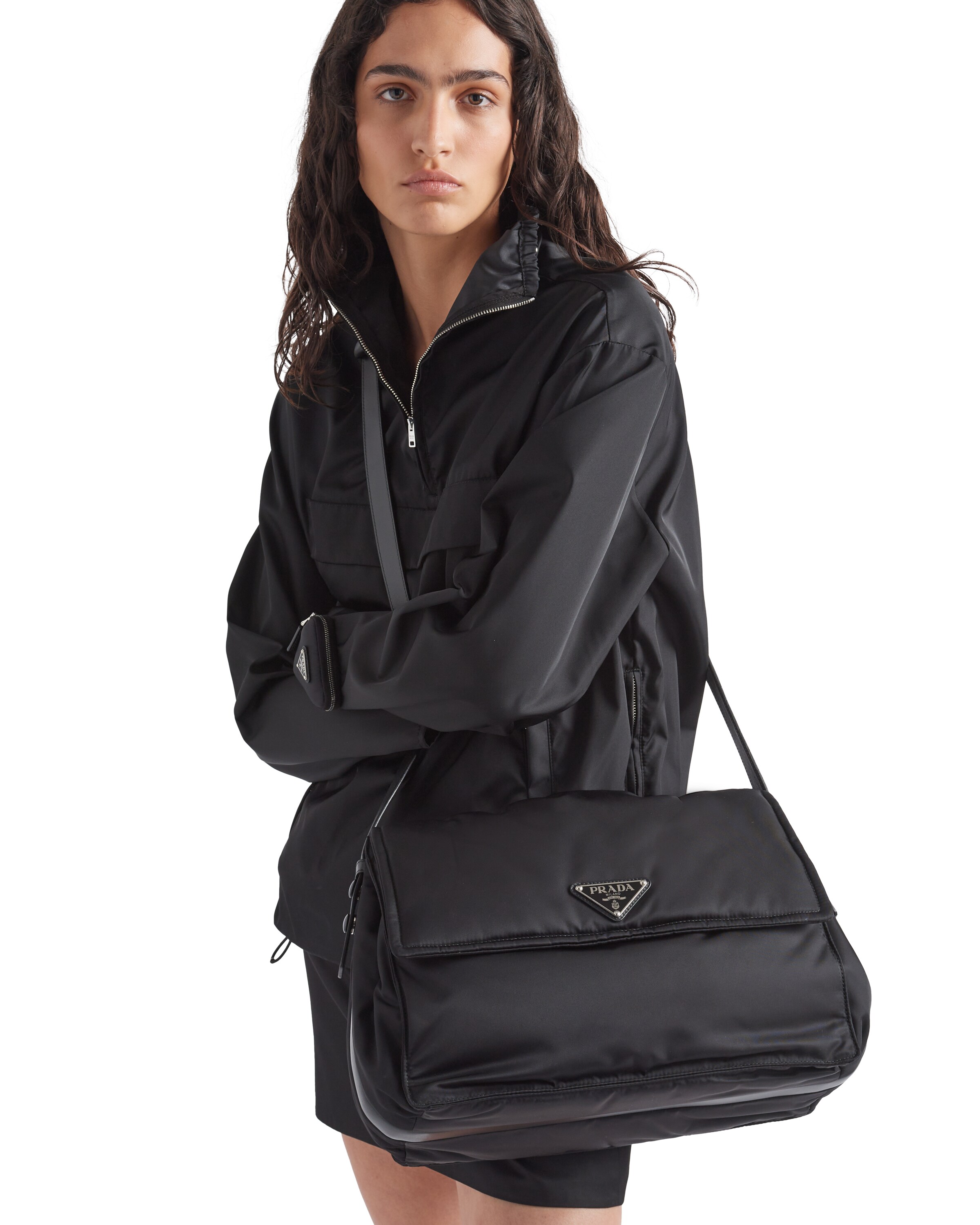 Black ReNylon large padded shoulder bag Prada