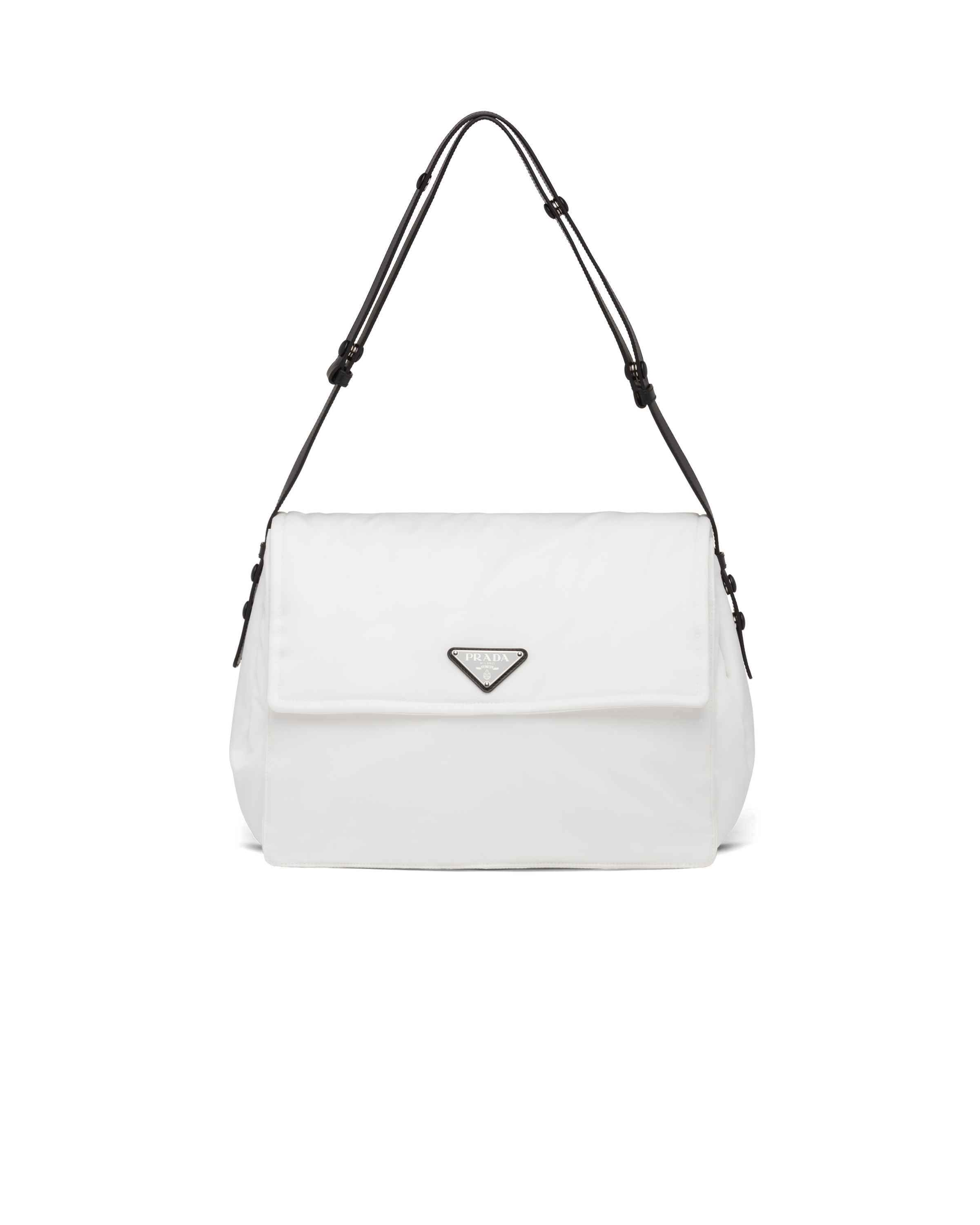 White/black Large padded ReNylon shoulder bag Prada