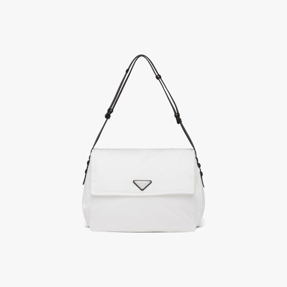 White/black Large padded ReNylon shoulder bag Prada
