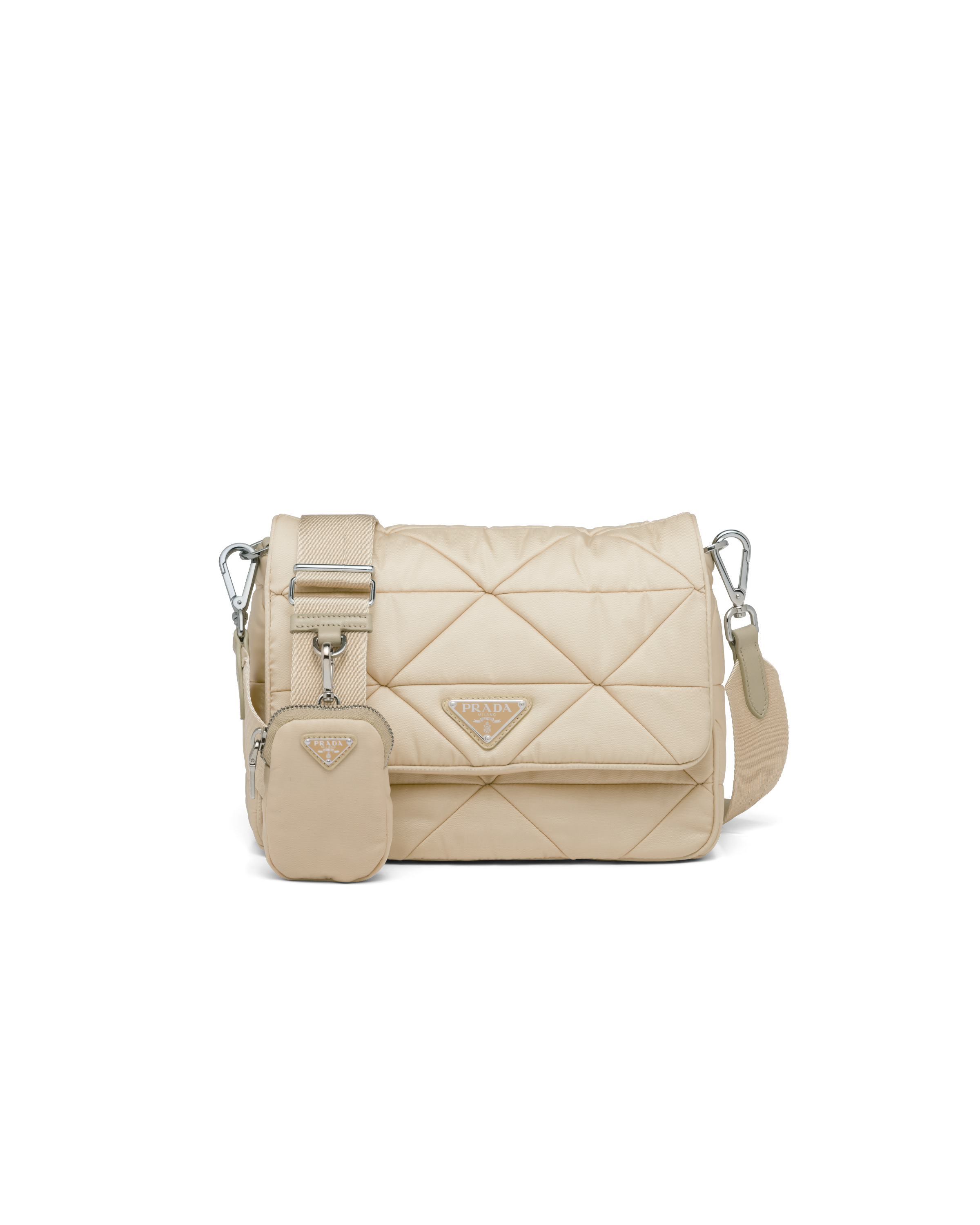 Shop Prada Padded Re-nylon Shoulder Bag In Desert Beige