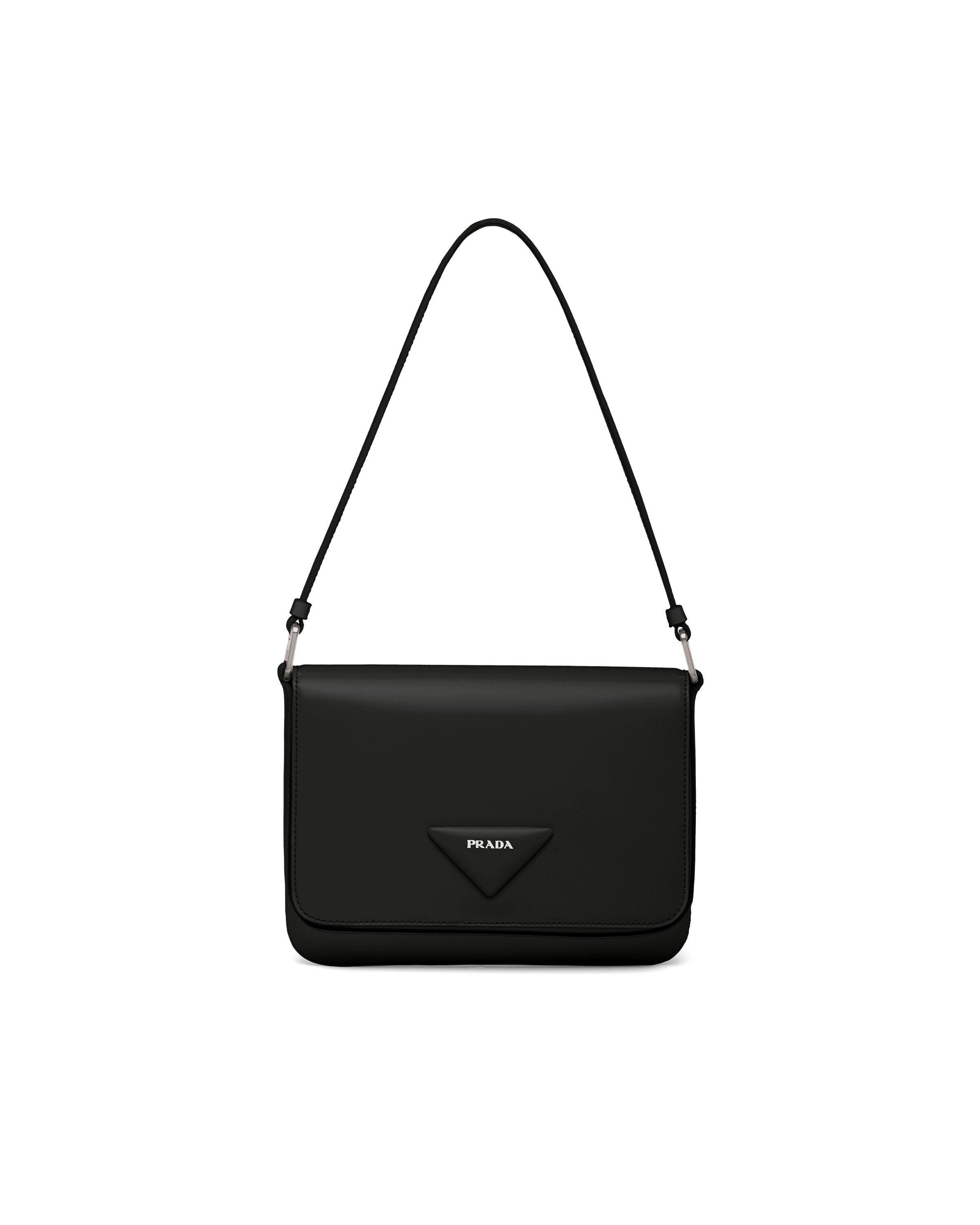 Black Brushed leather shoulder bag Prada
