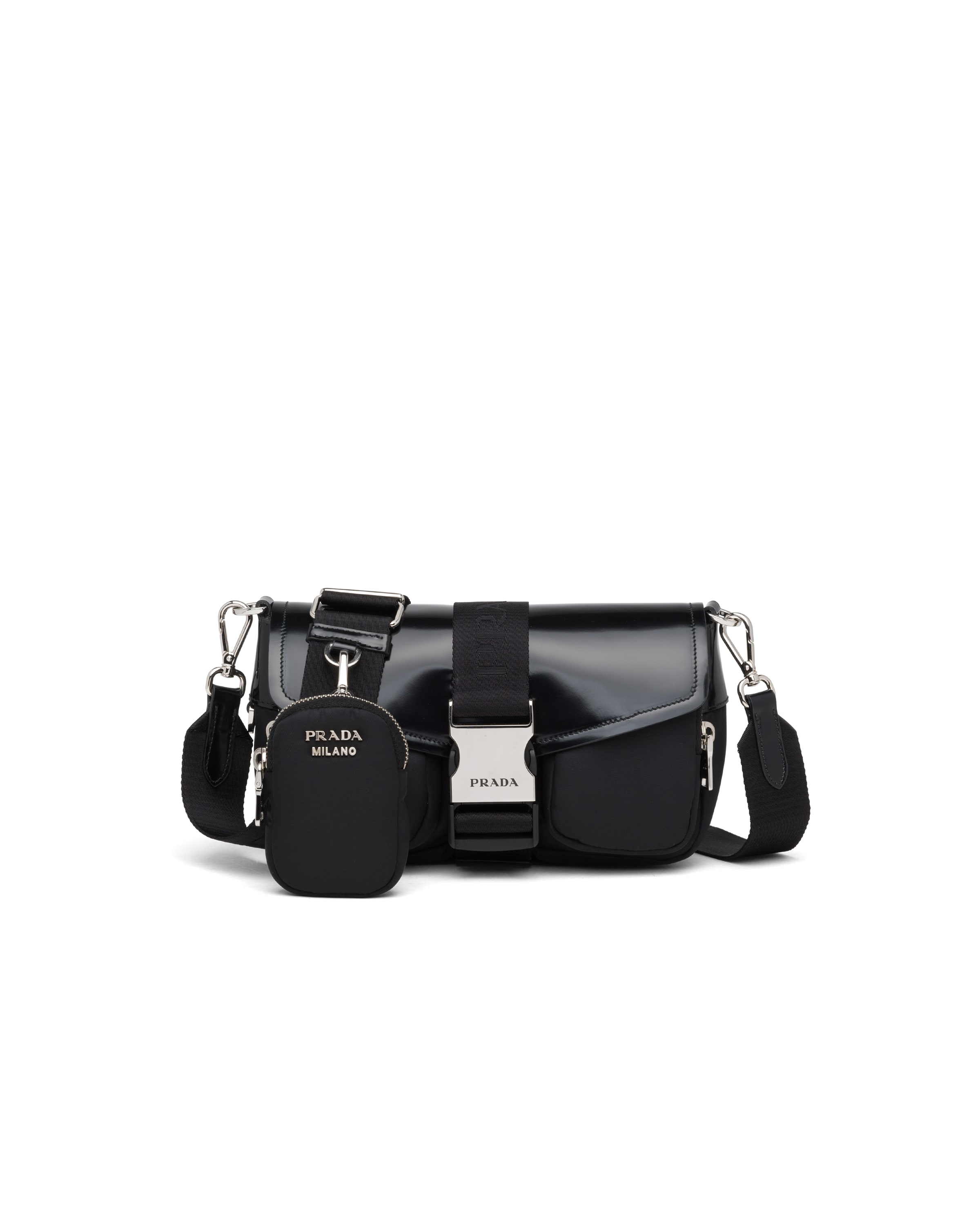 Black Prada Pocket nylon and brushed leather bag Prada