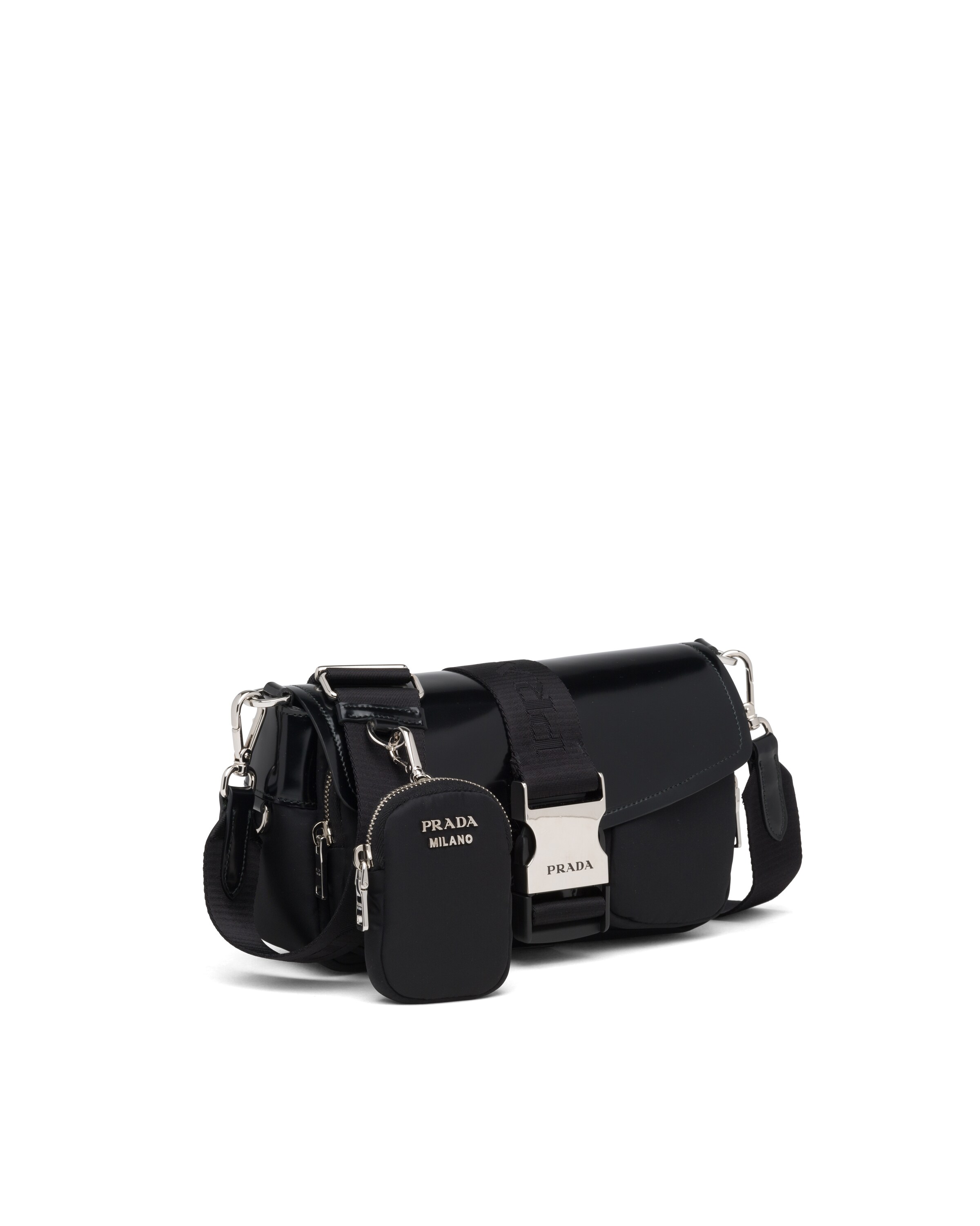 Black Prada Pocket nylon and brushed leather bag | Prada