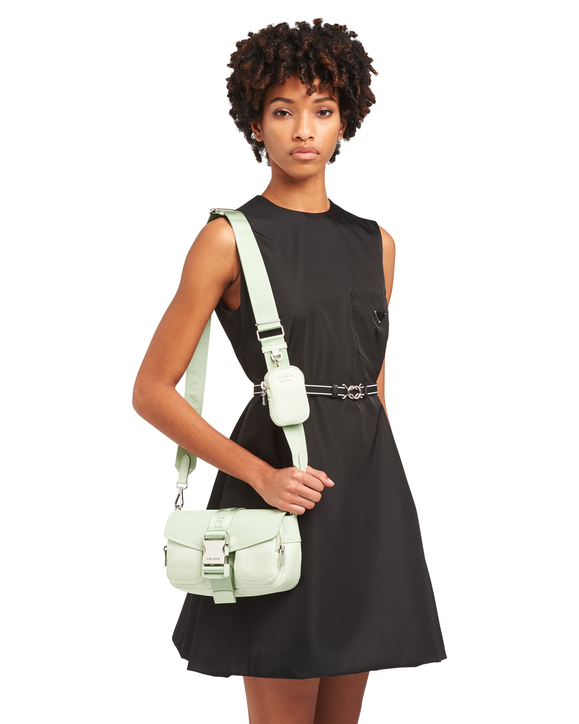 Aqua Prada Pocket nylon and brushed leather bag Prada