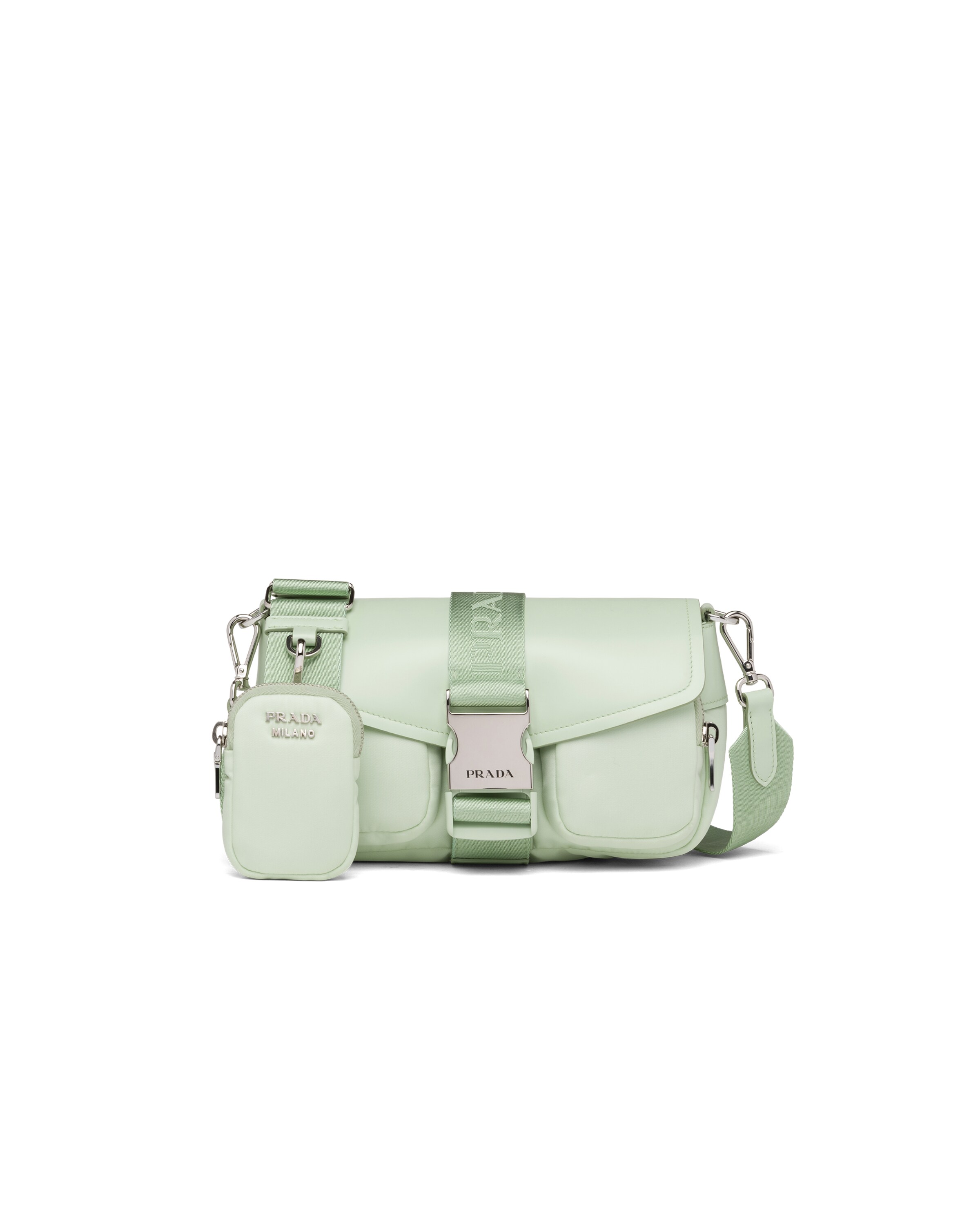 Aqua Prada Pocket nylon and brushed leather bag Prada