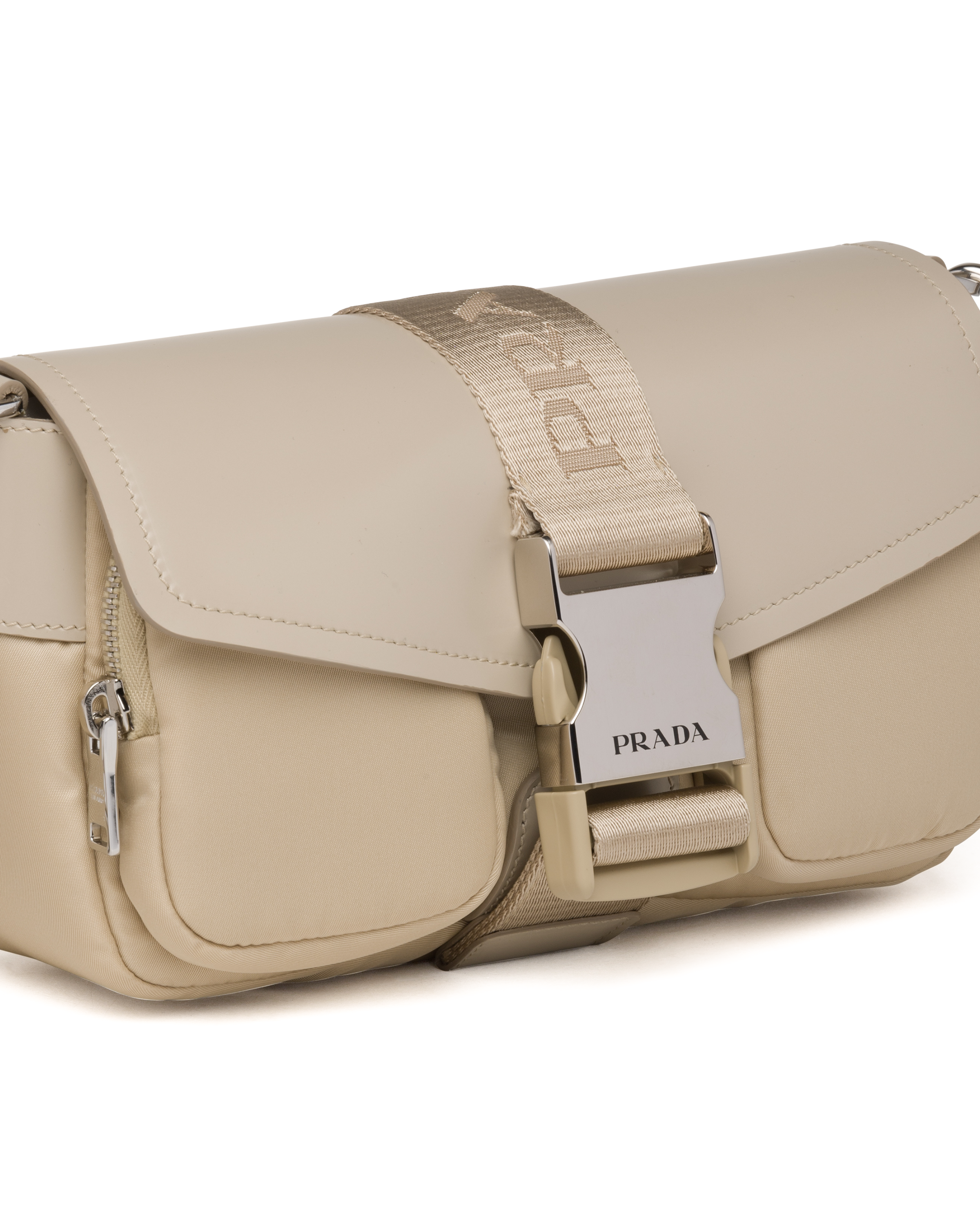 Desert Beige Prada Pocket Nylon And Brushed Leather Bag PRADA