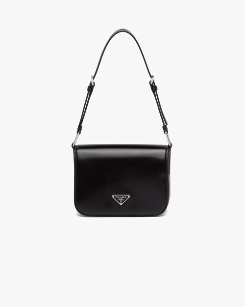 Black Brushed leather shoulder bag Prada