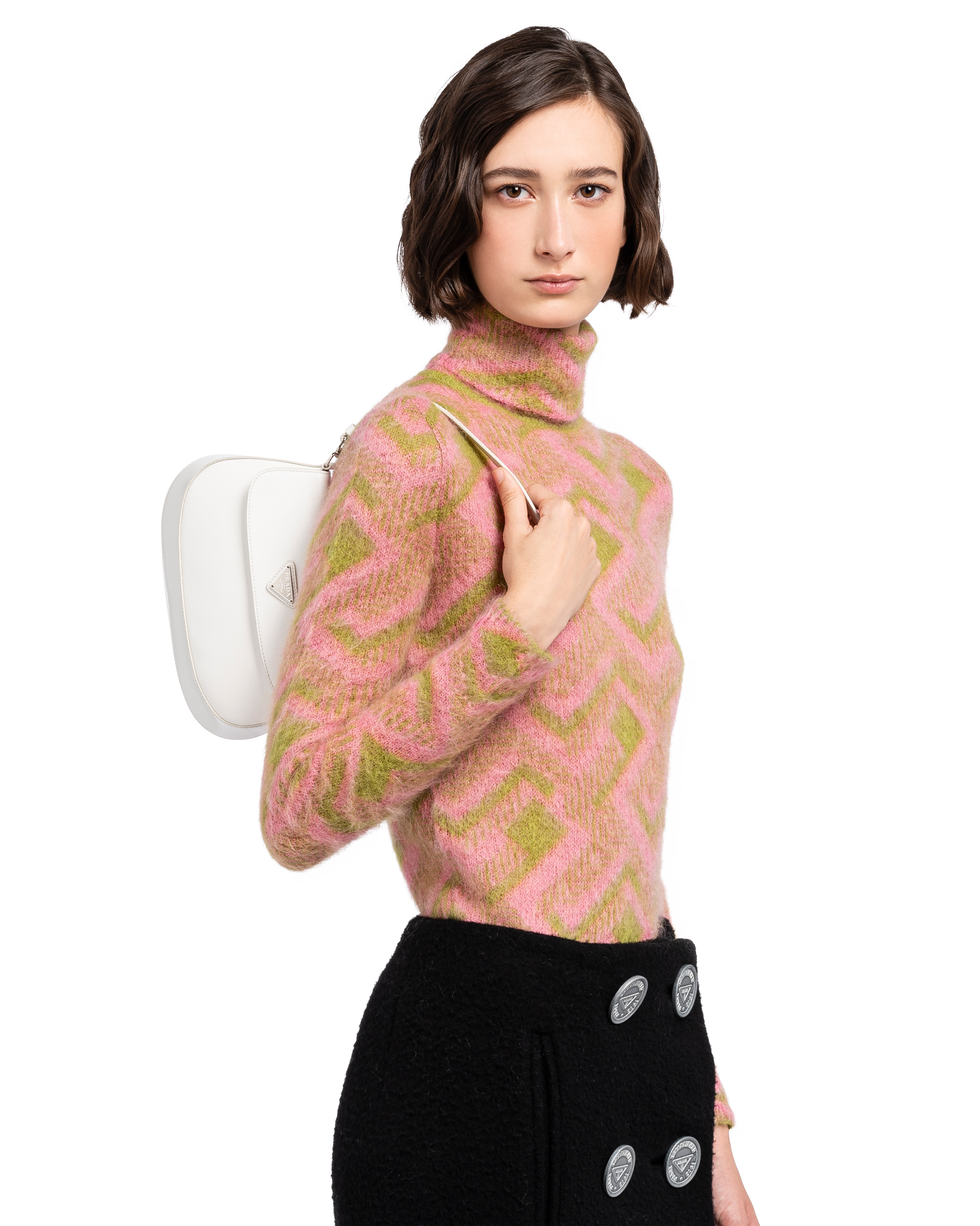 White Prada Cleo Brushed Leather Shoulder Bag With Flap Prada