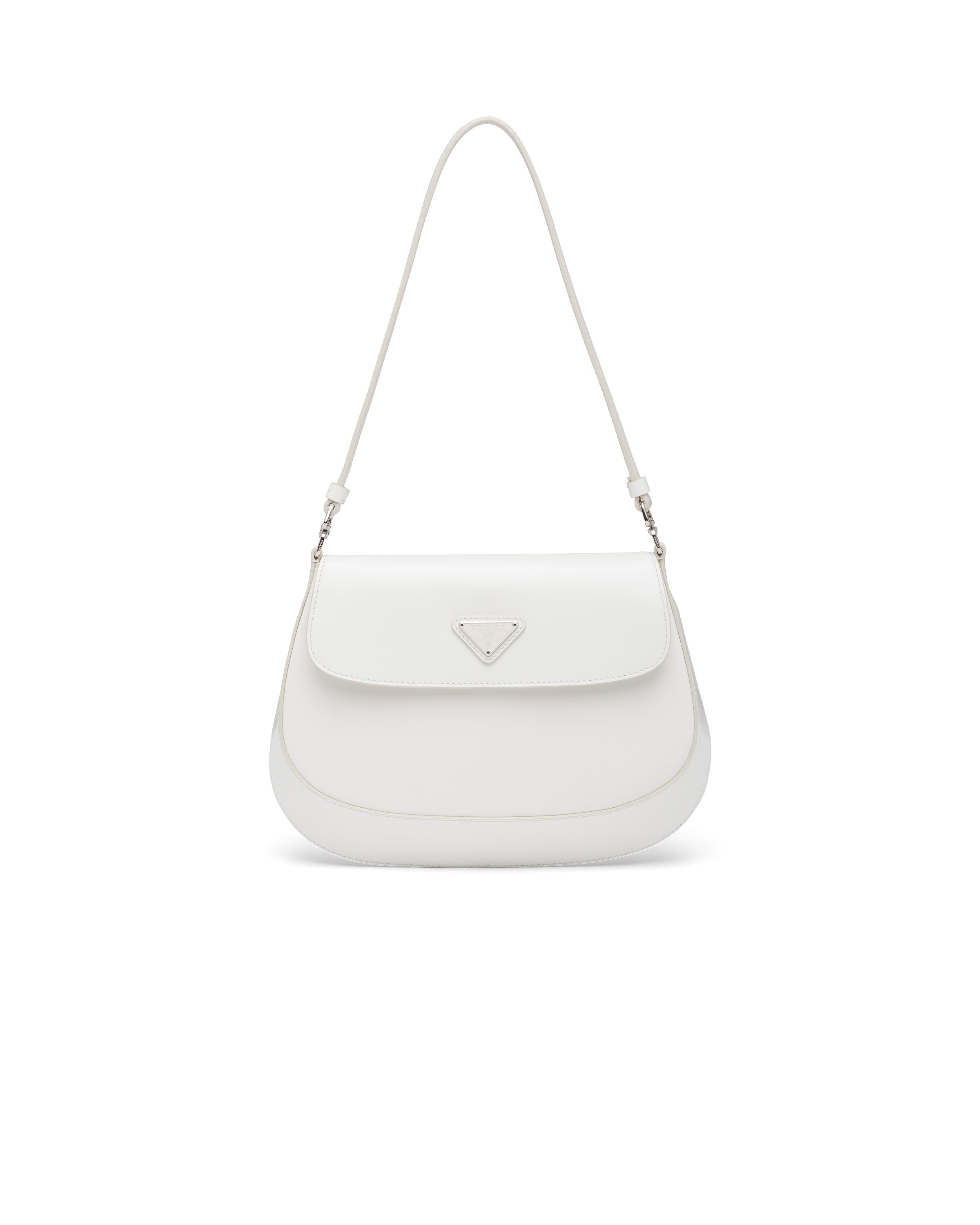 White Prada Cleo brushed leather shoulder bag with flap Prada