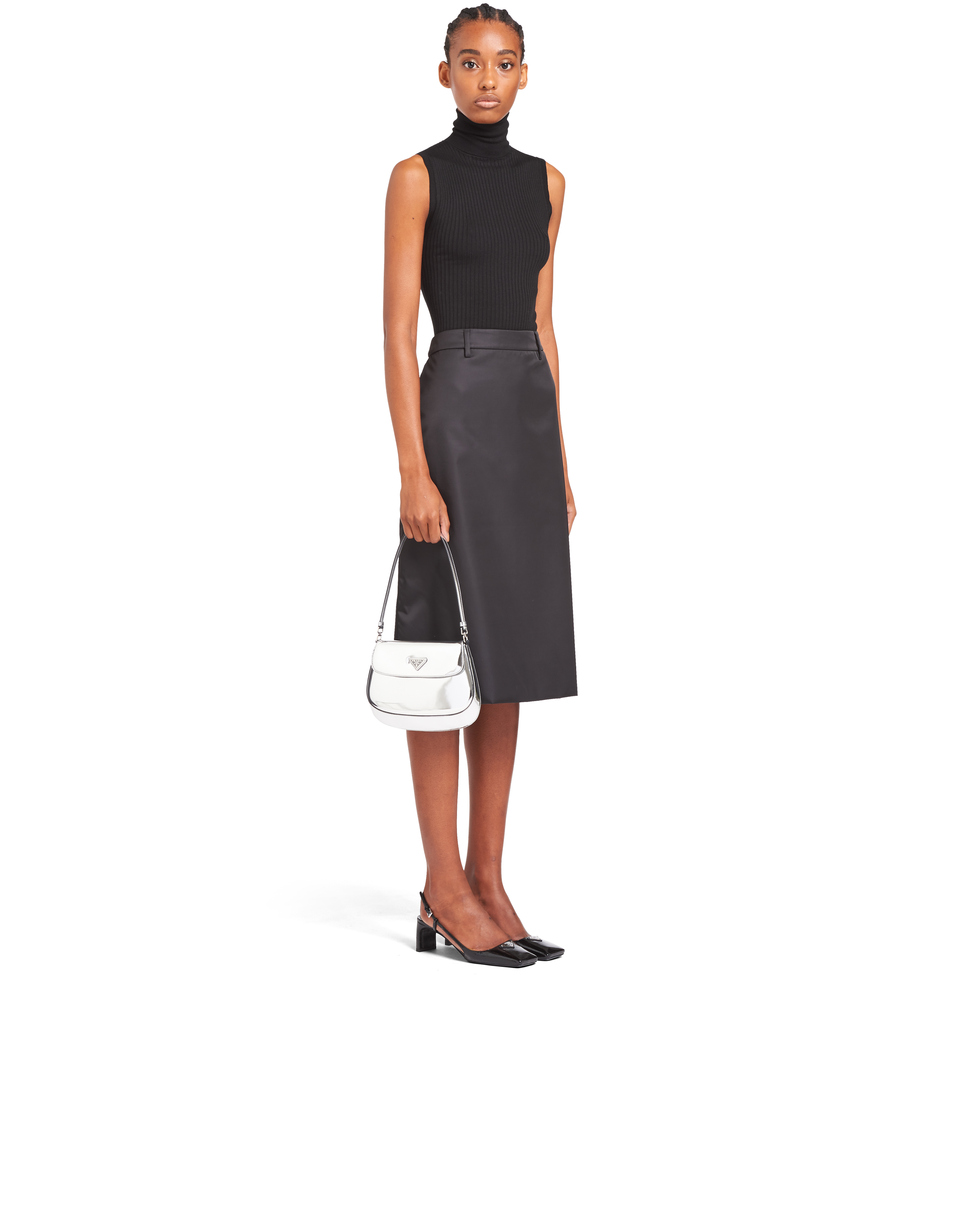 Silver Prada Cleo brushed leather shoulder bag with flap Prada