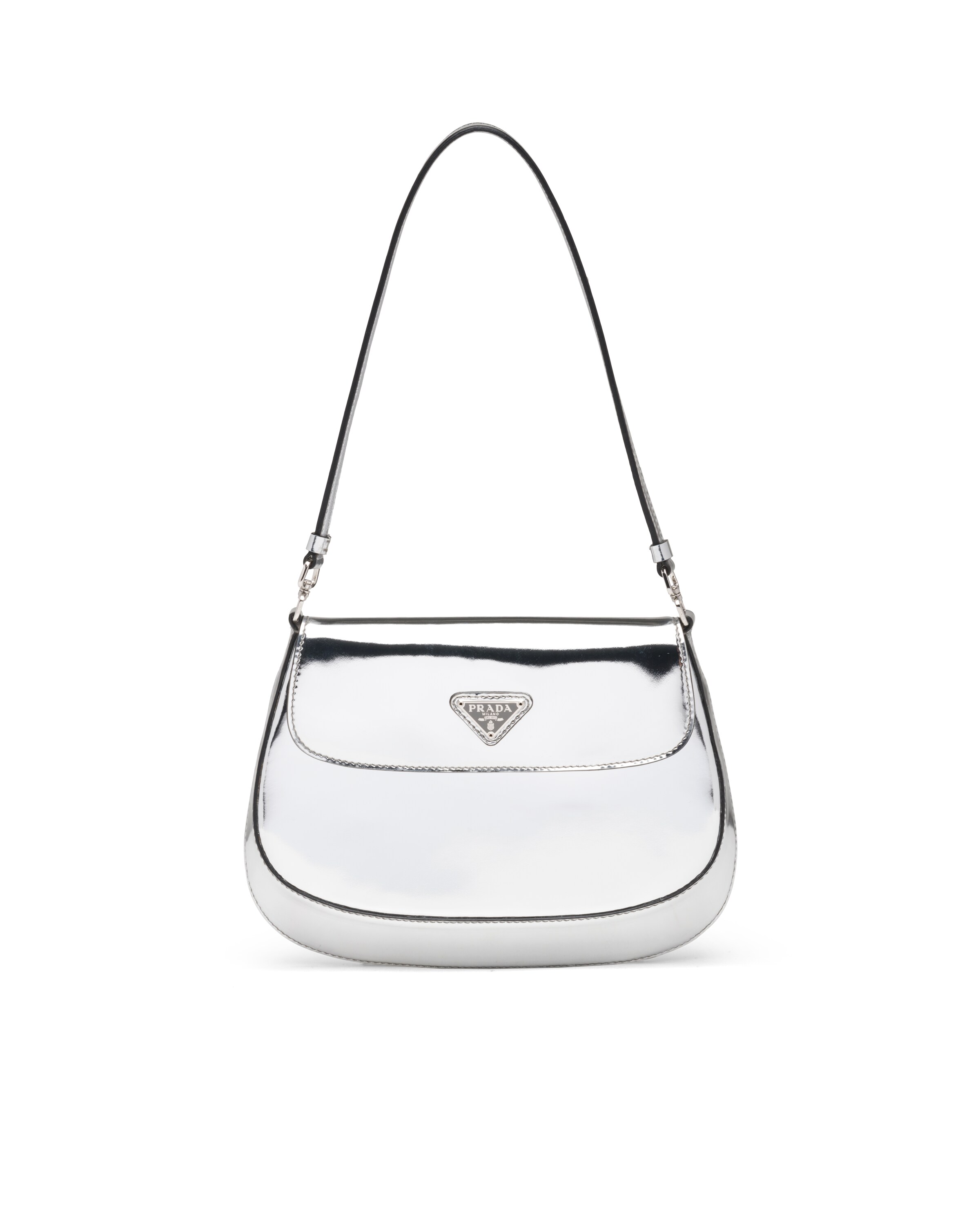 Silver Prada Cleo brushed leather shoulder bag with flap Prada