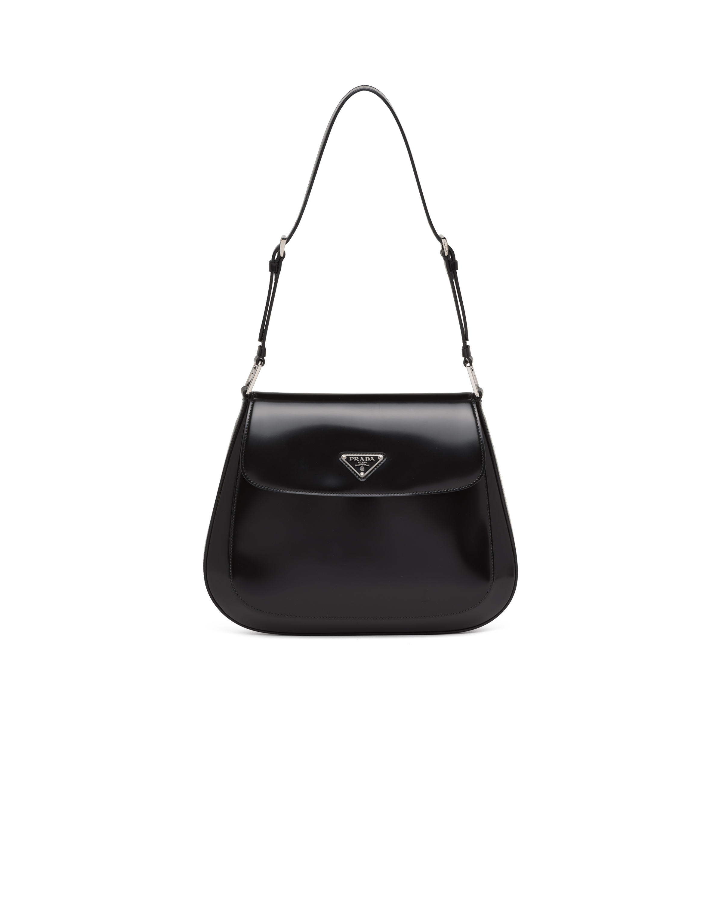 Black Prada Cleo brushed leather shoulder bag with flap Prada