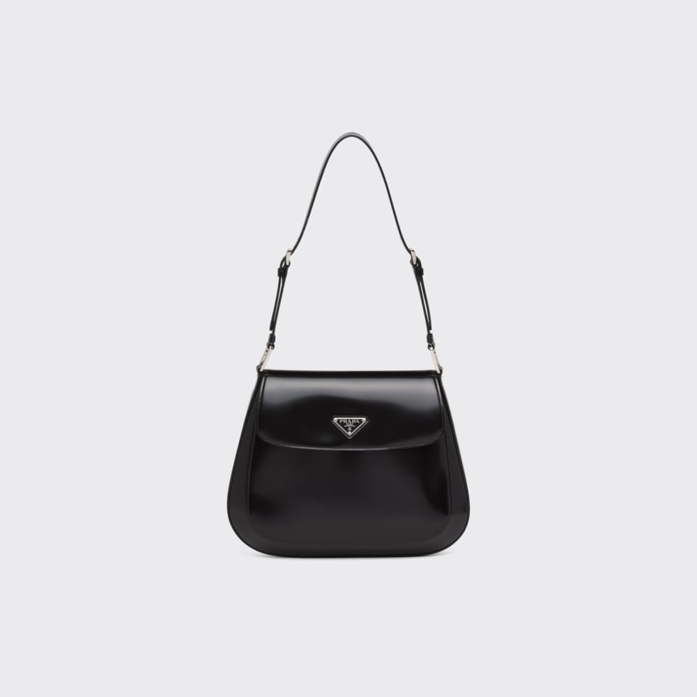 Black Prada Cleo brushed leather shoulder bag with flap Prada